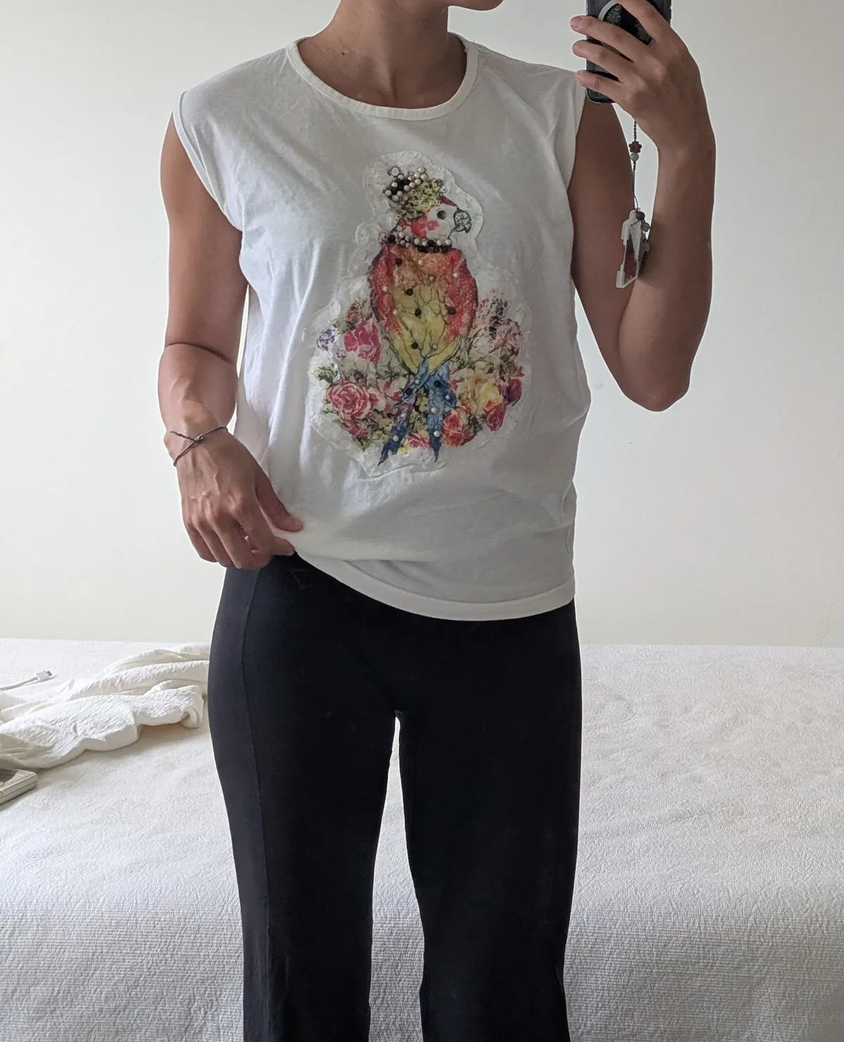 Sleeveless with Parrot detail and beads