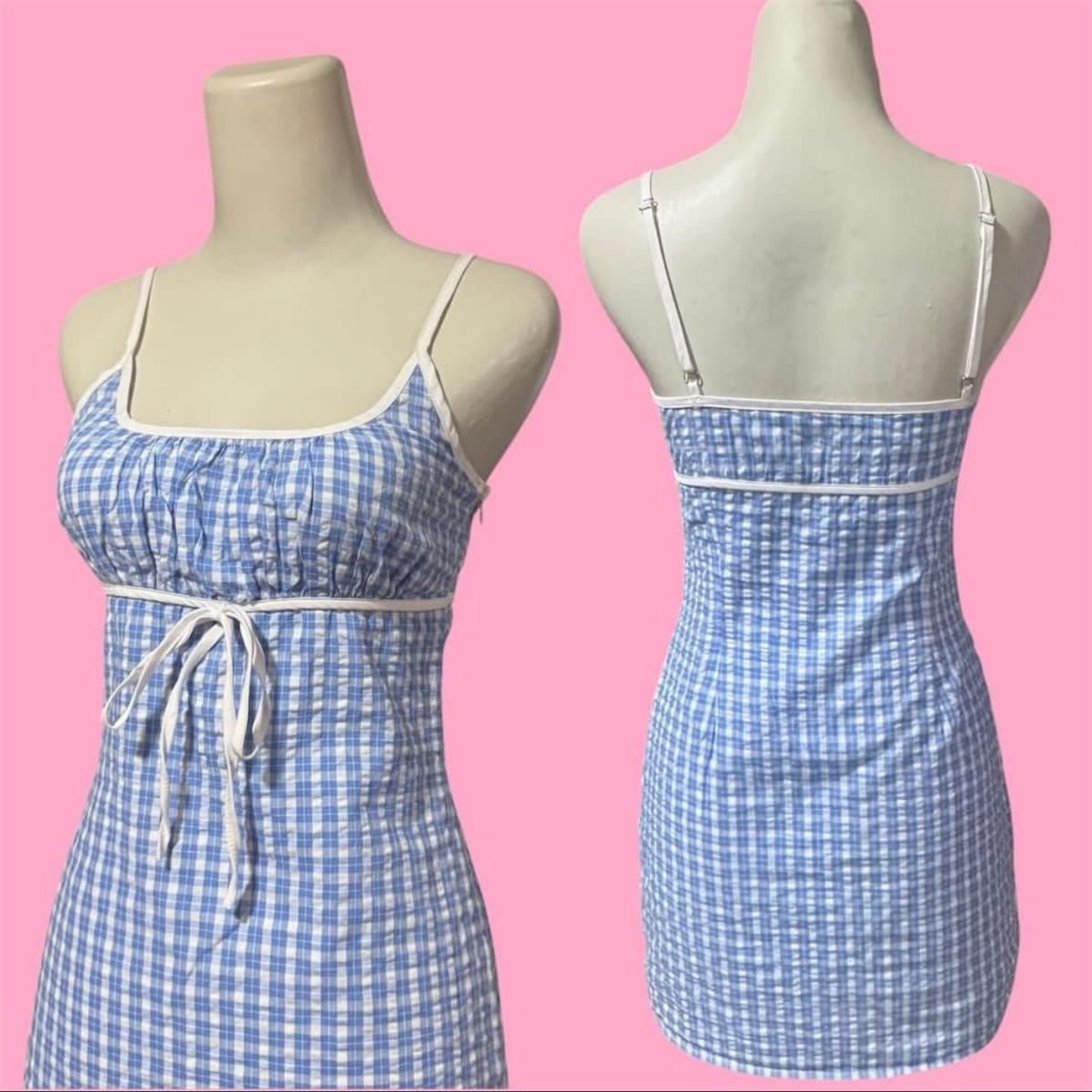 Cottagecore Y2K Blue Plaid Milkmaid Dress - Photo 2