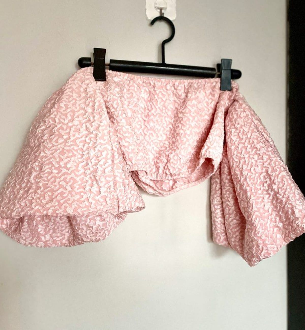 Pink Textured Balloon Sleeve Top