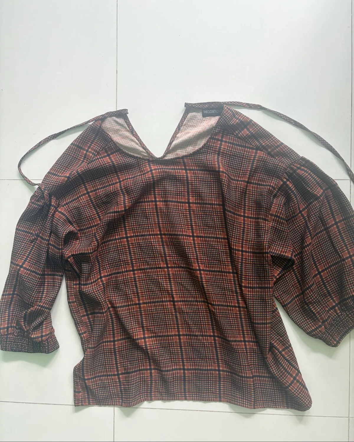 The Closet Lover Chic Plaid V-Neck Blouse