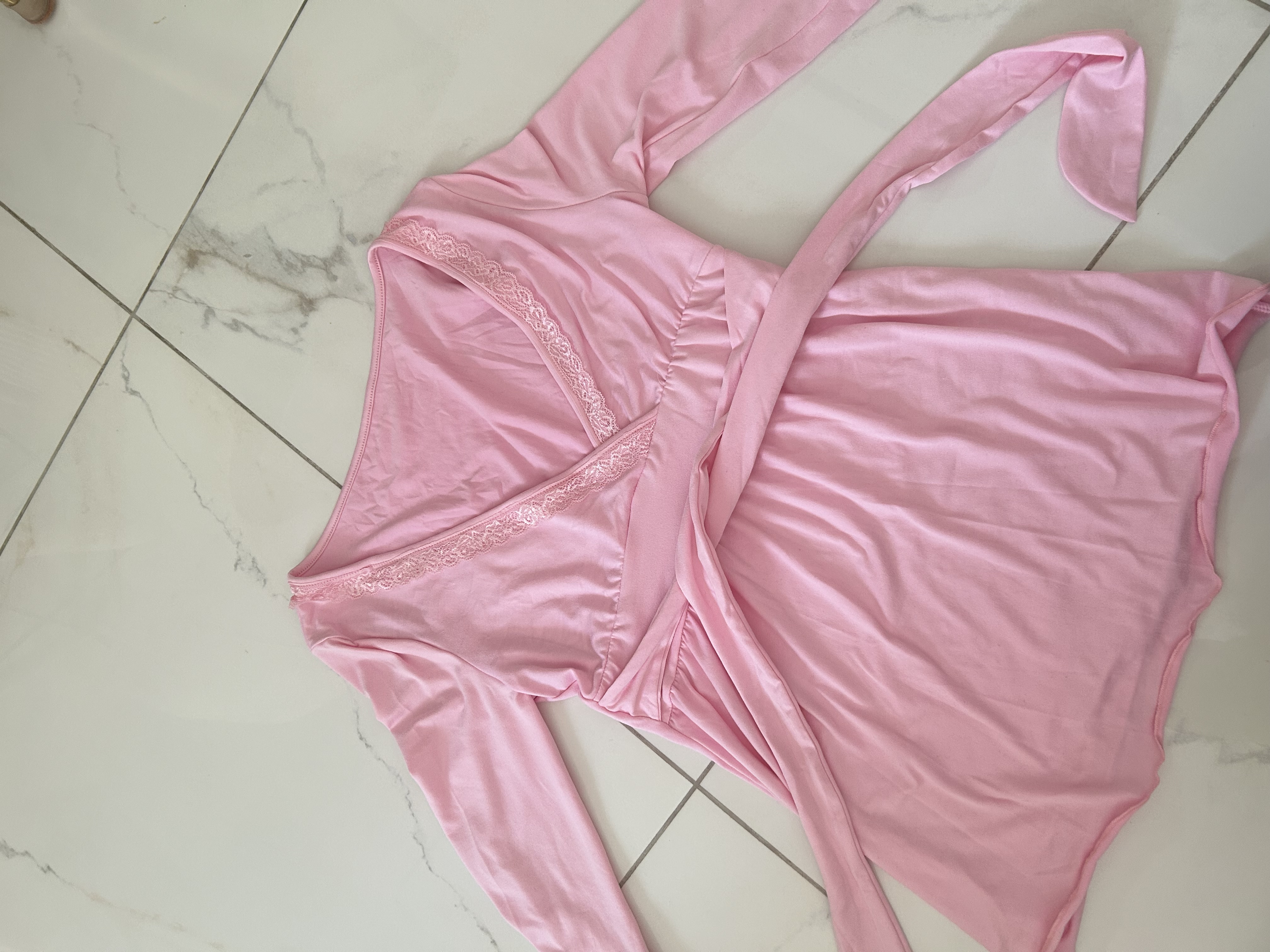 Pink Wrap Top with Lace Detail