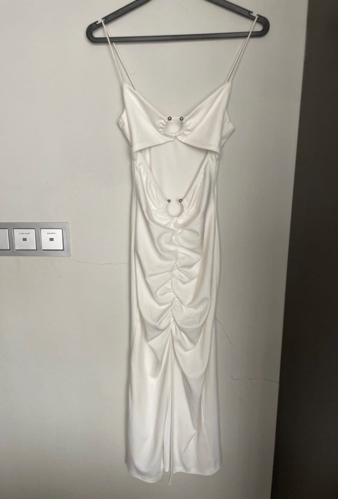 Chic White Cutout Dress with Ruched Detailing