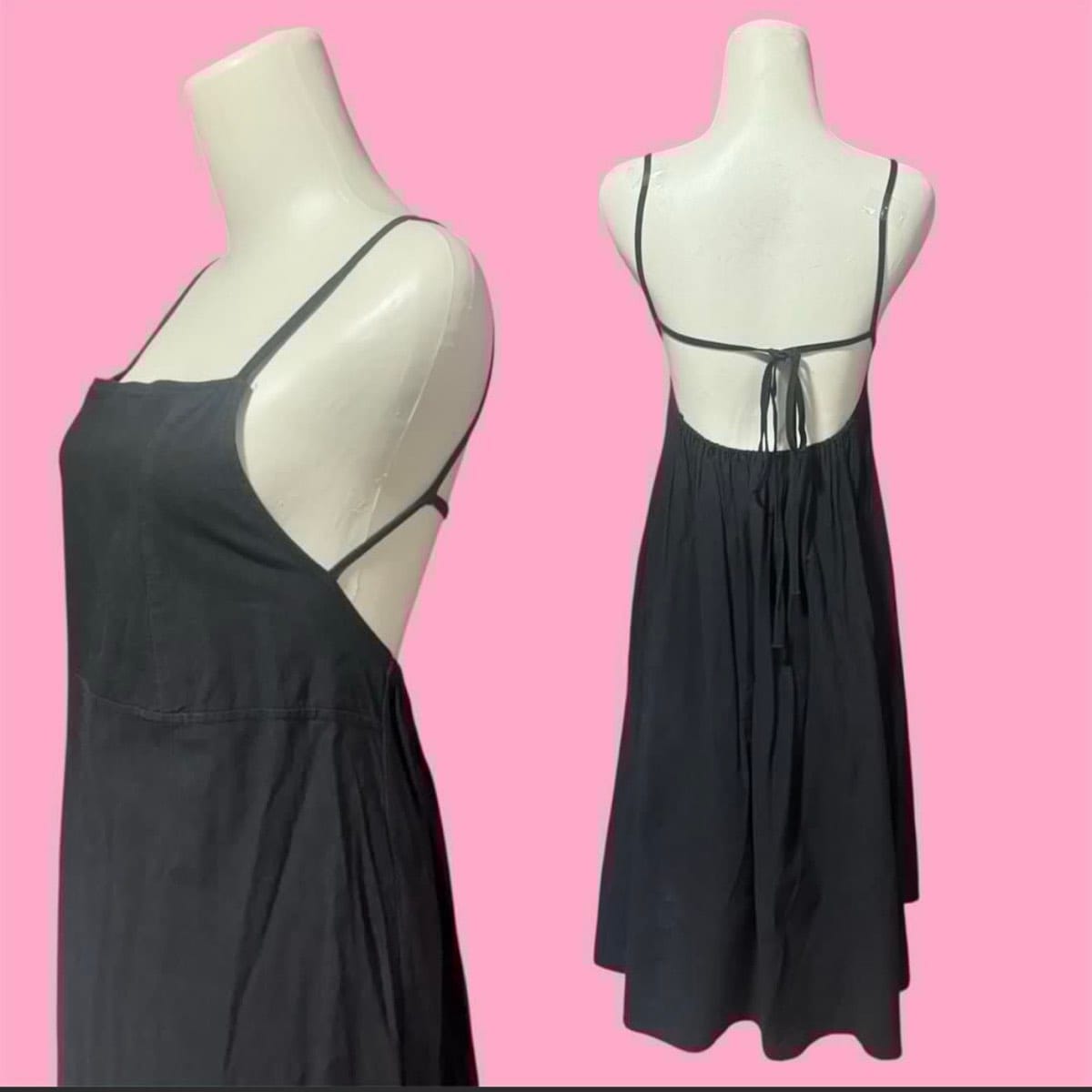 Chic Black Spaghetti Strap Bareback Midi Dress - Photo 2