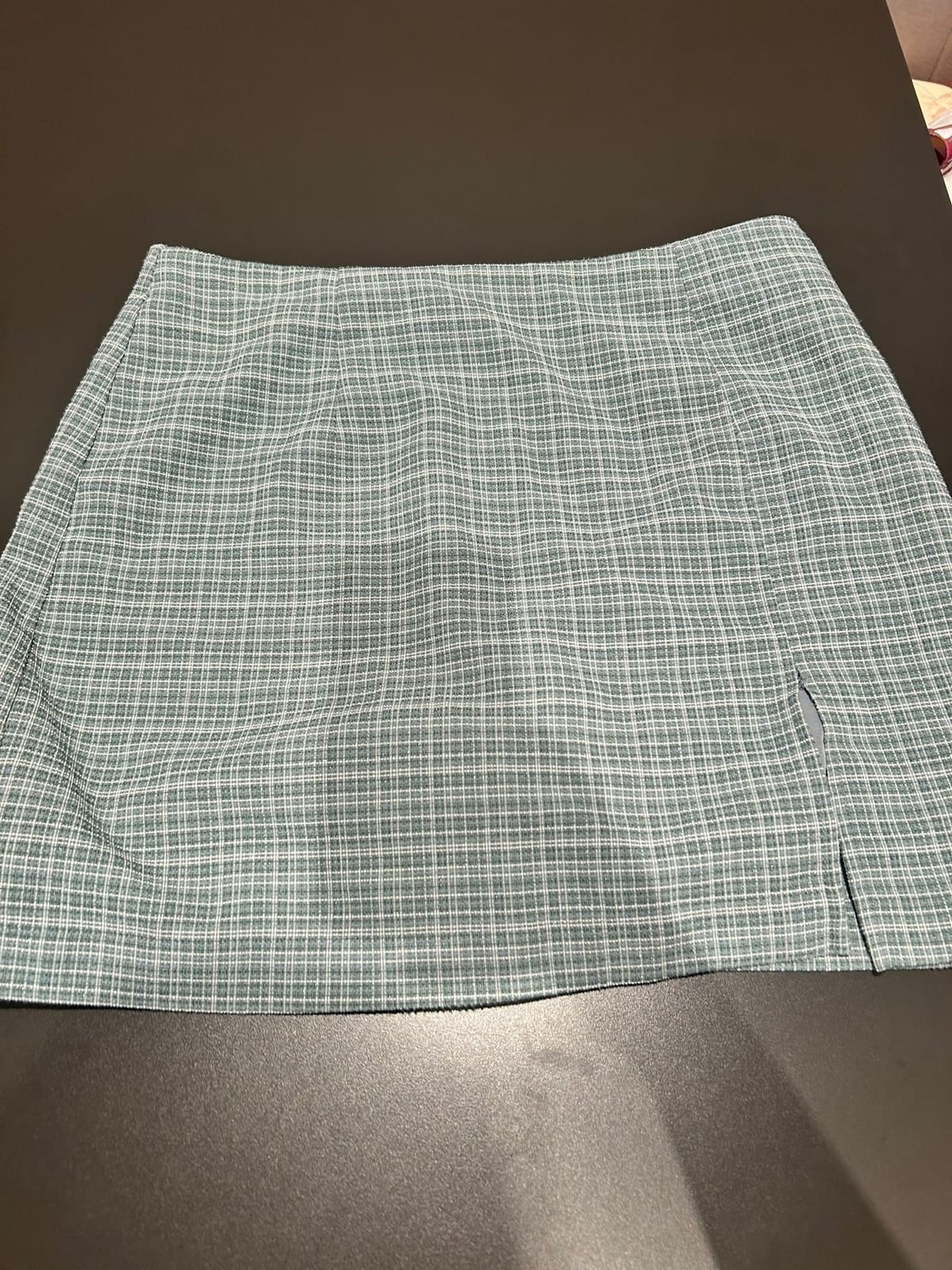 Checkered Green Mini Skirt with Slit