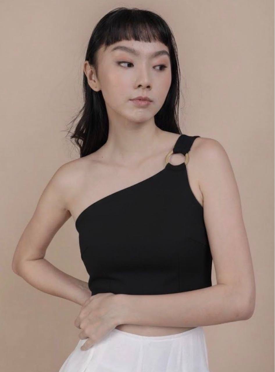 The Tinsel Rack TTR One-Shoulder Black Crop Top