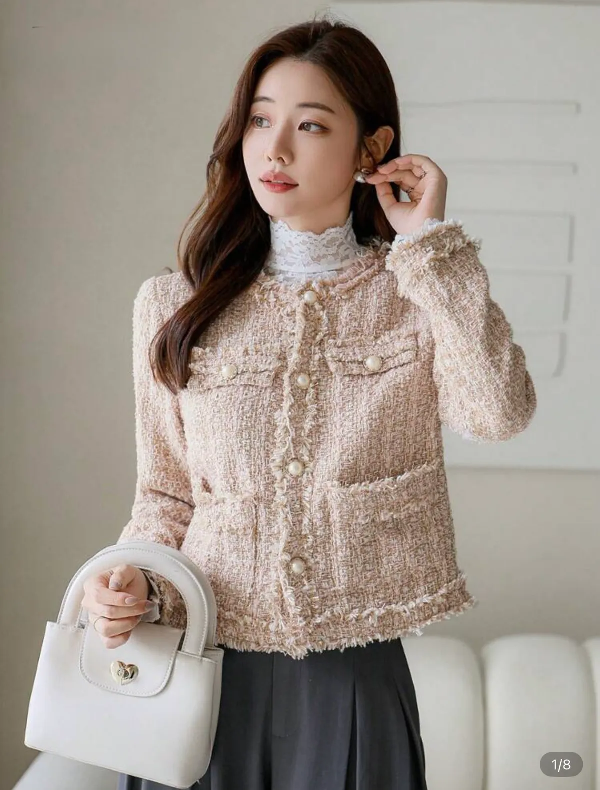Chic Tweed Pearl Button Blazer
