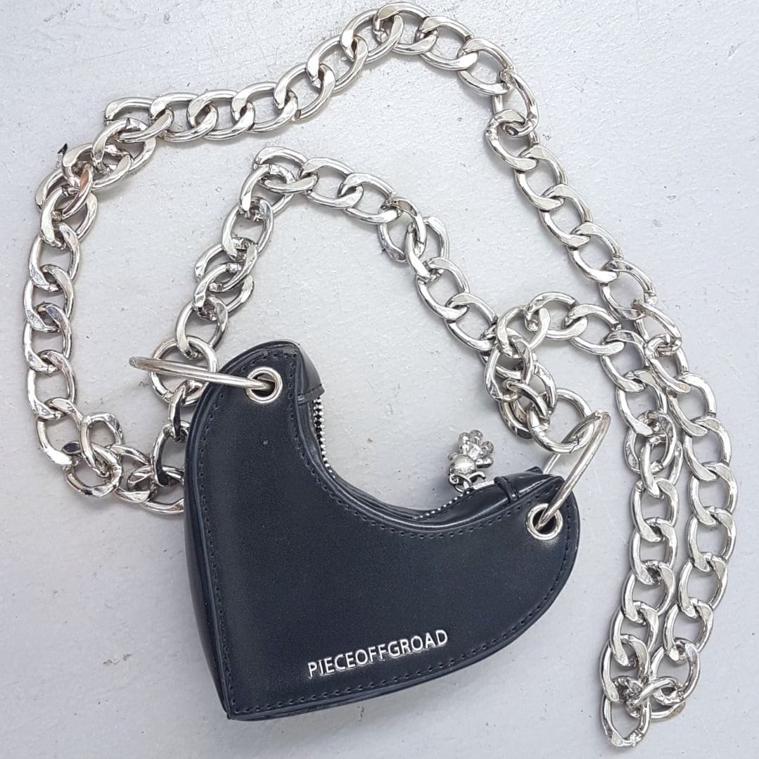 Edgy Heart-Shaped Black Chain Sling Bag