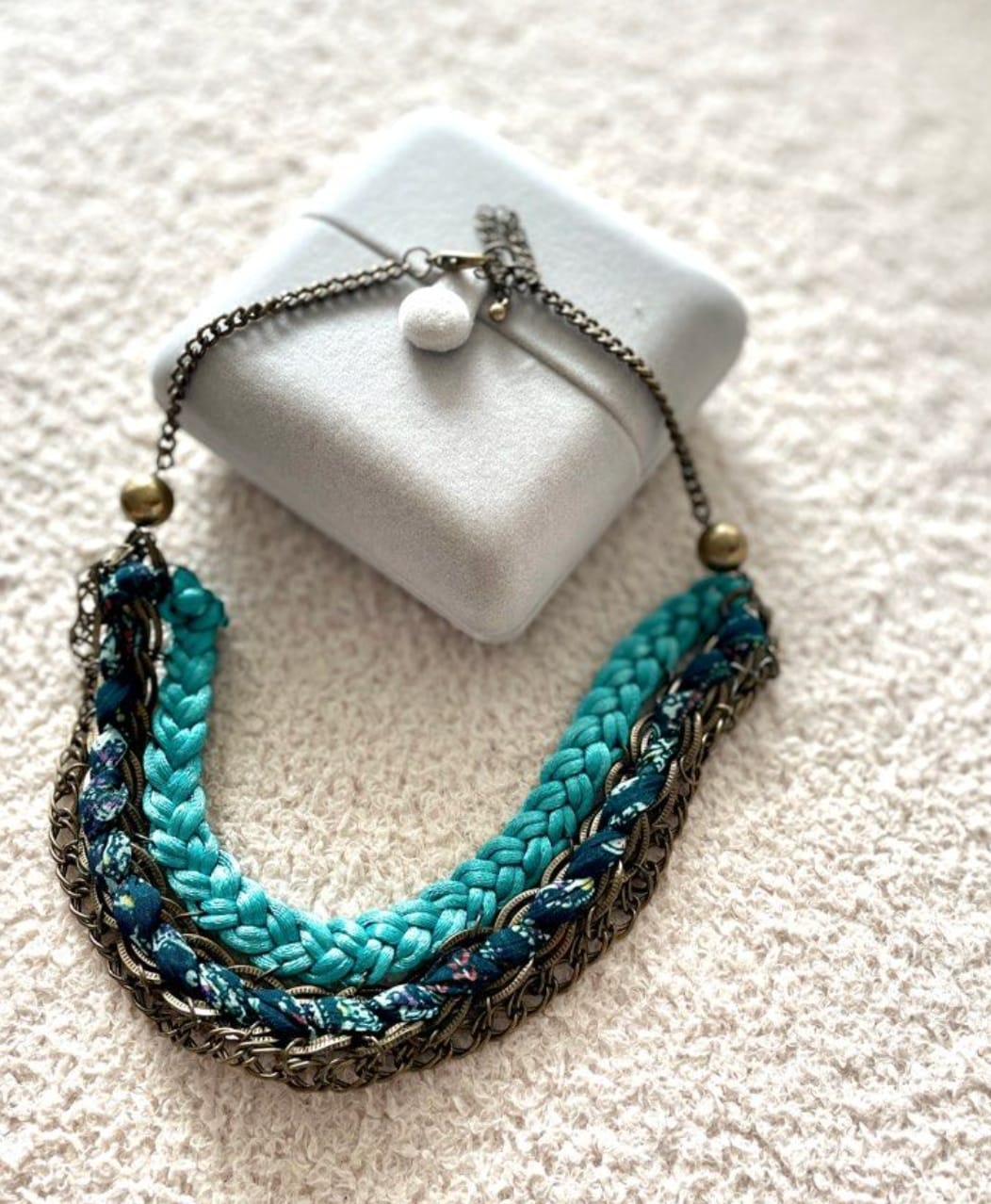 Chunky Blue Braid Statement Necklace