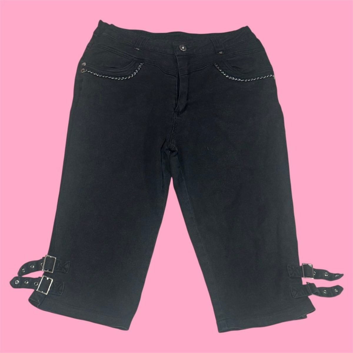 Y2K Black Grunge Capri Pants w/ Side Buckles