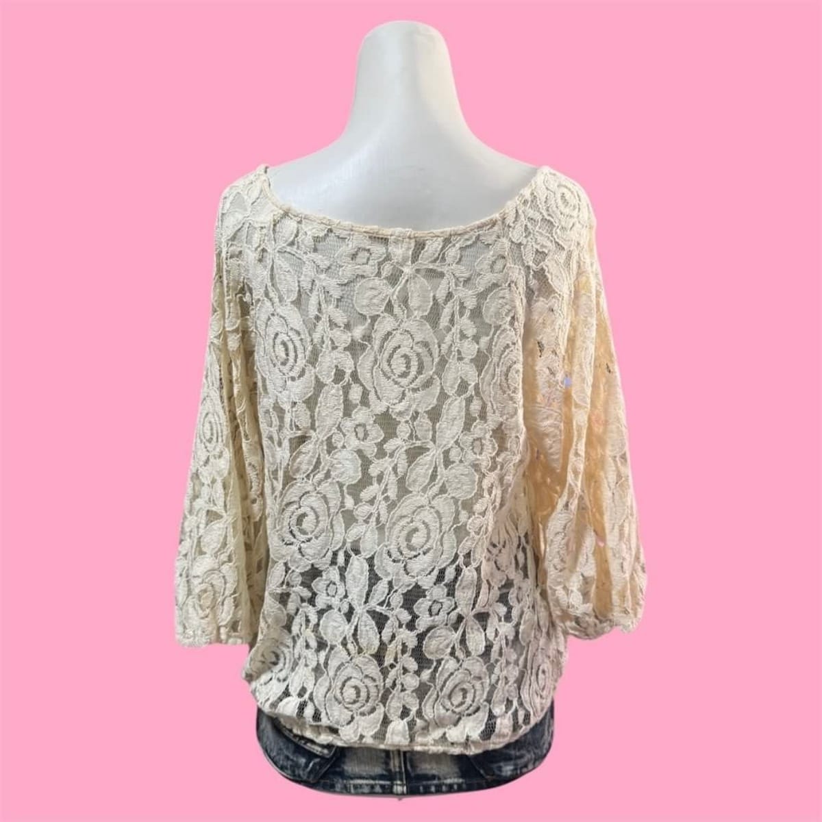 Cream Floral Lace Top - Mori Shoujo Y2K Vibes 💕 - Photo 2