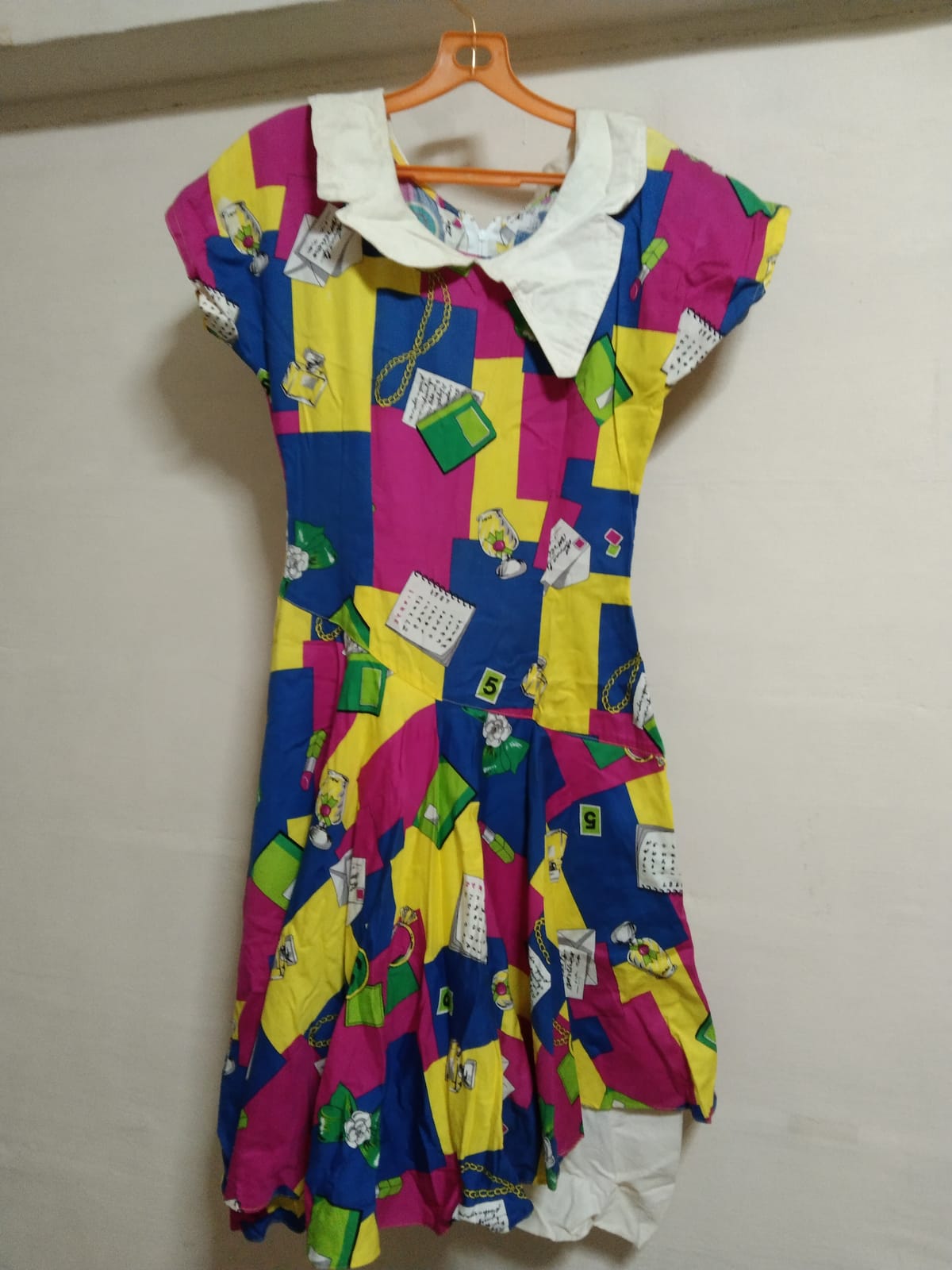 Retro Colour Block Printed Dress with Peter Pan Collar