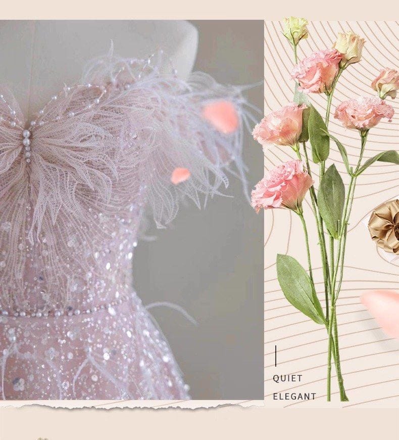 Ethereal Pink Off-Shoulder Feather Gown - Photo 7
