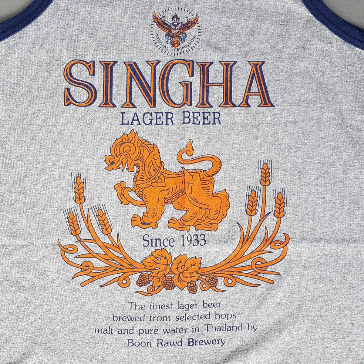 SINGHA Retro SINGHA Lager Beer TANK Top, Cool Sleeveless T-Shirt, Gray Designer Tee, Beer Singlet, Cosmopolitan, Thailand MEDIUM, Sophistication, Streetwise, Pop Culture, Hip Hop, Roadster, Urban Style, Summer Holidays, Cult Street Fashion - Photo 3