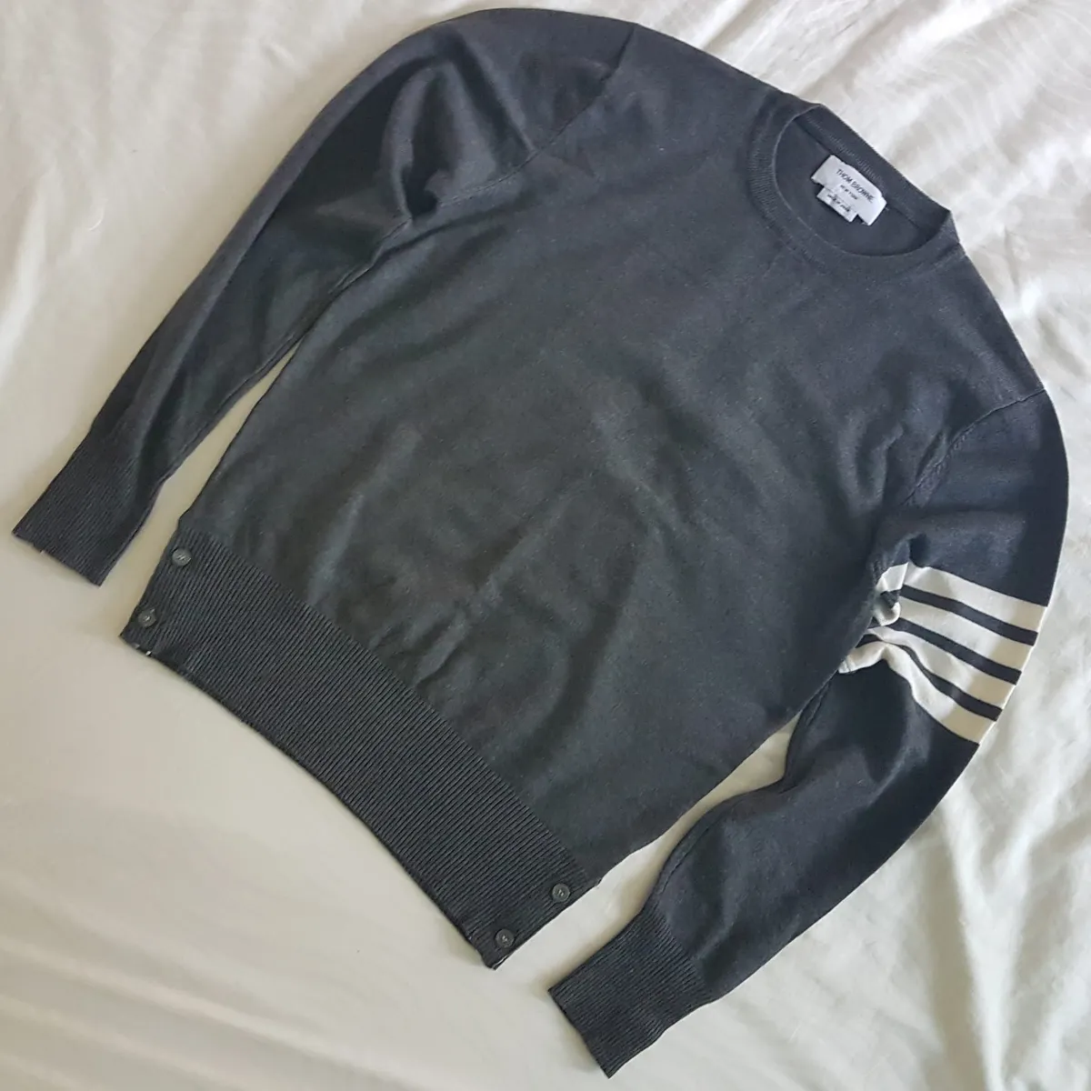 Thom Browne Thom Browne New York Cashmere Jumper, Dark Gray Sweater, Made in JAPAN, Signature 4-Bar White Stripes, Red, White & Red Loop Tab, Luxury Living, Cosmopolitan, Cool Pullover, Timeless Appeal, Urban Style, Sophistication, Travel Essentials, Pop Culture - Photo 6