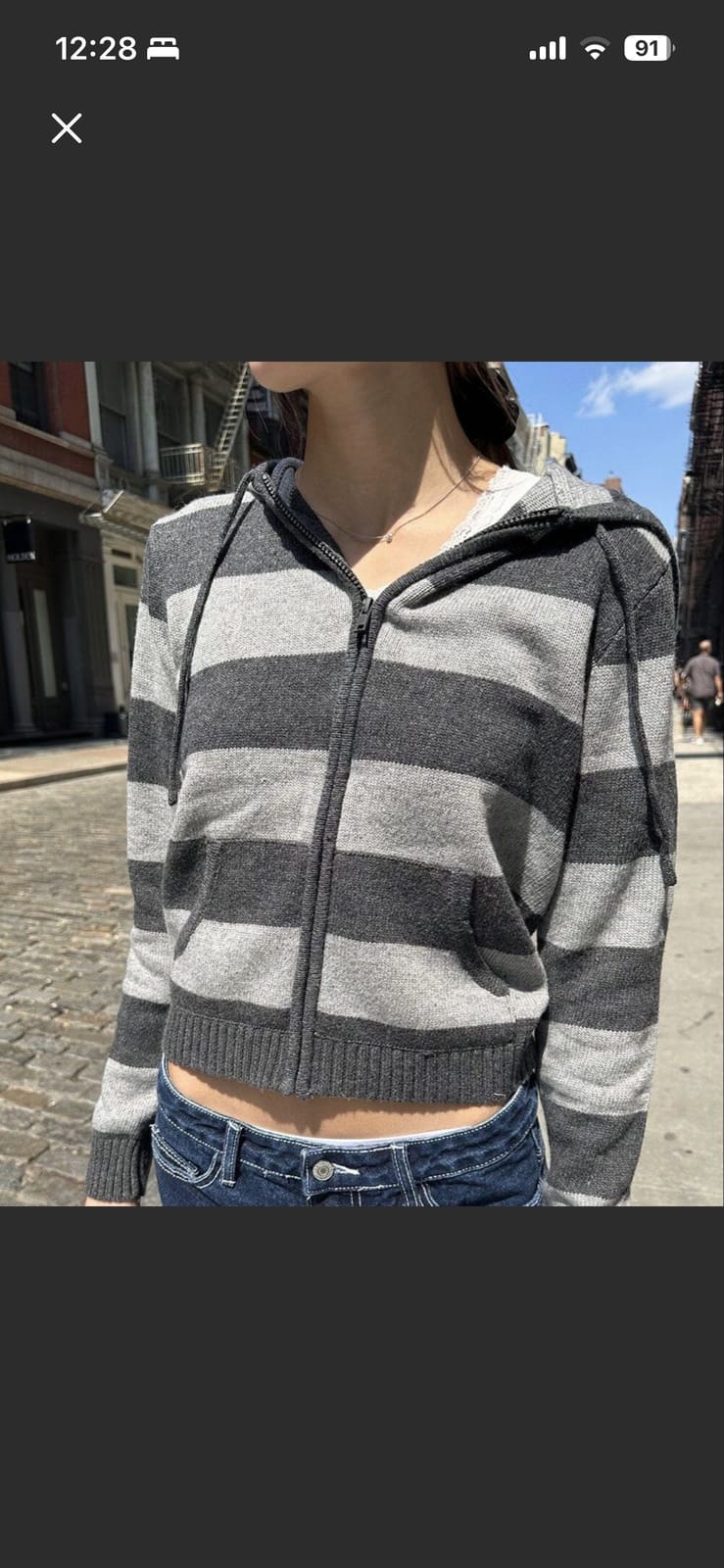 Brandy Melville Striped Zip Hoodie (XS)