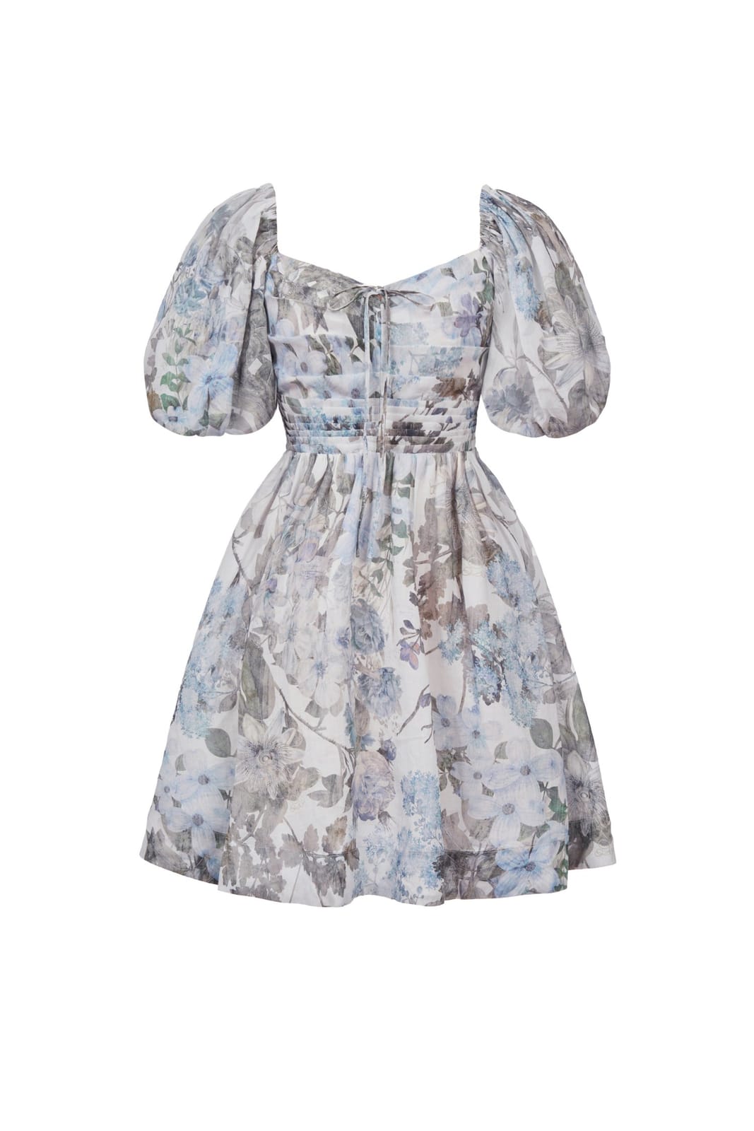 Chello Haven Puff Dreamy Mini Dress in Blue Enchanted Blooms,  - Photo 4