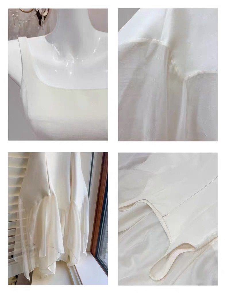 GJFD French Dress Slim Fit Patchwork Mesh Gown Square Neck - Photo 8