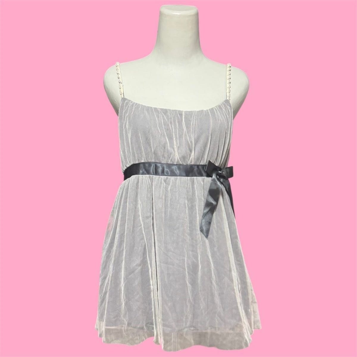Y2K Grey Mesh Babydoll Cami Top w/ Ribbon 💕