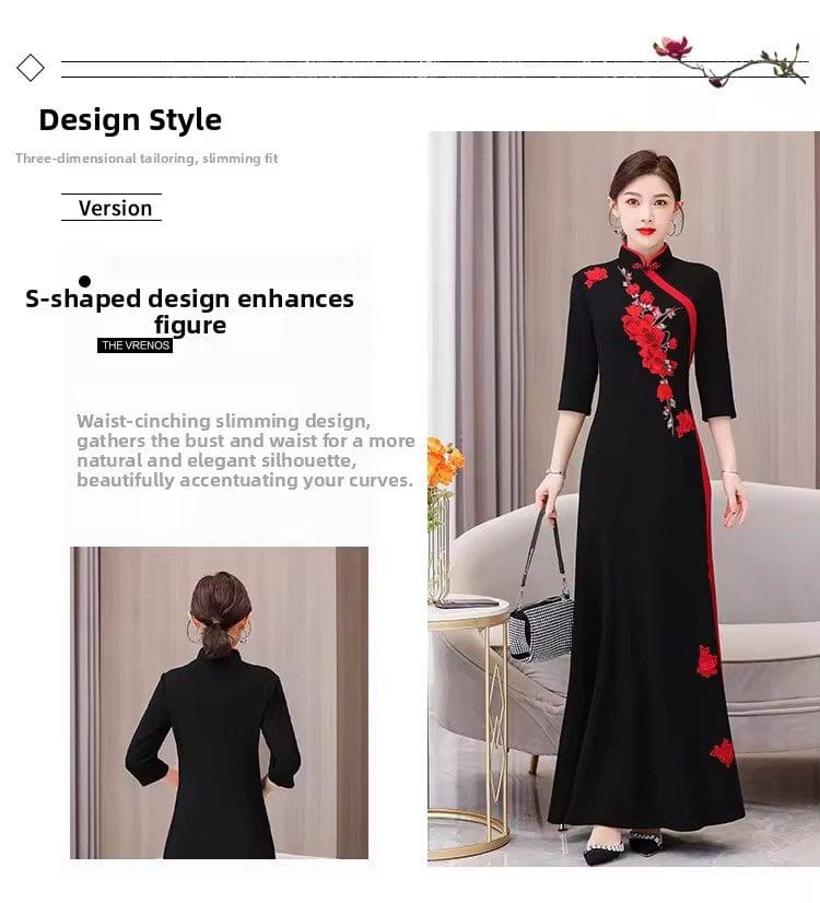 Ethnic Style Long Classic Cheongsam Long Sleeve Dress 🌸 - Photo 5