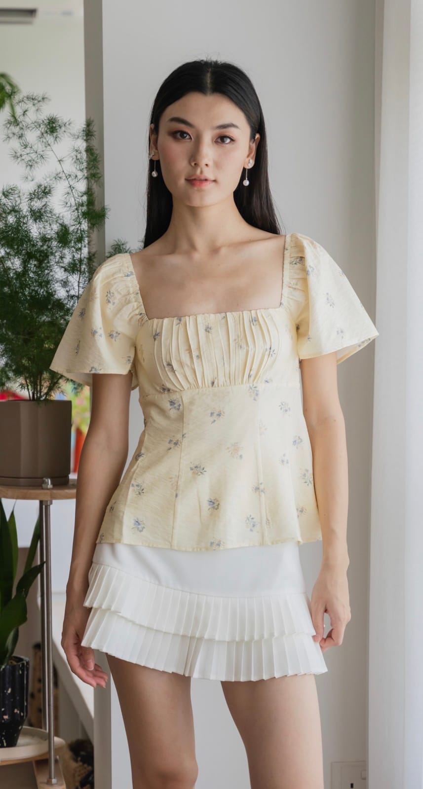 The Stage Walk Citrine Floral Prints Ruched Top