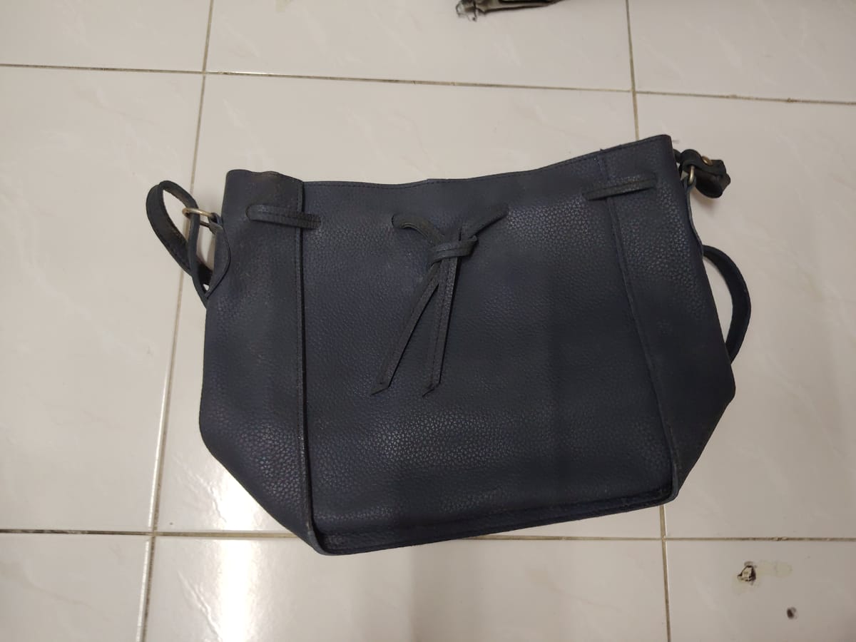 Simple Navy Leather Sling Bag