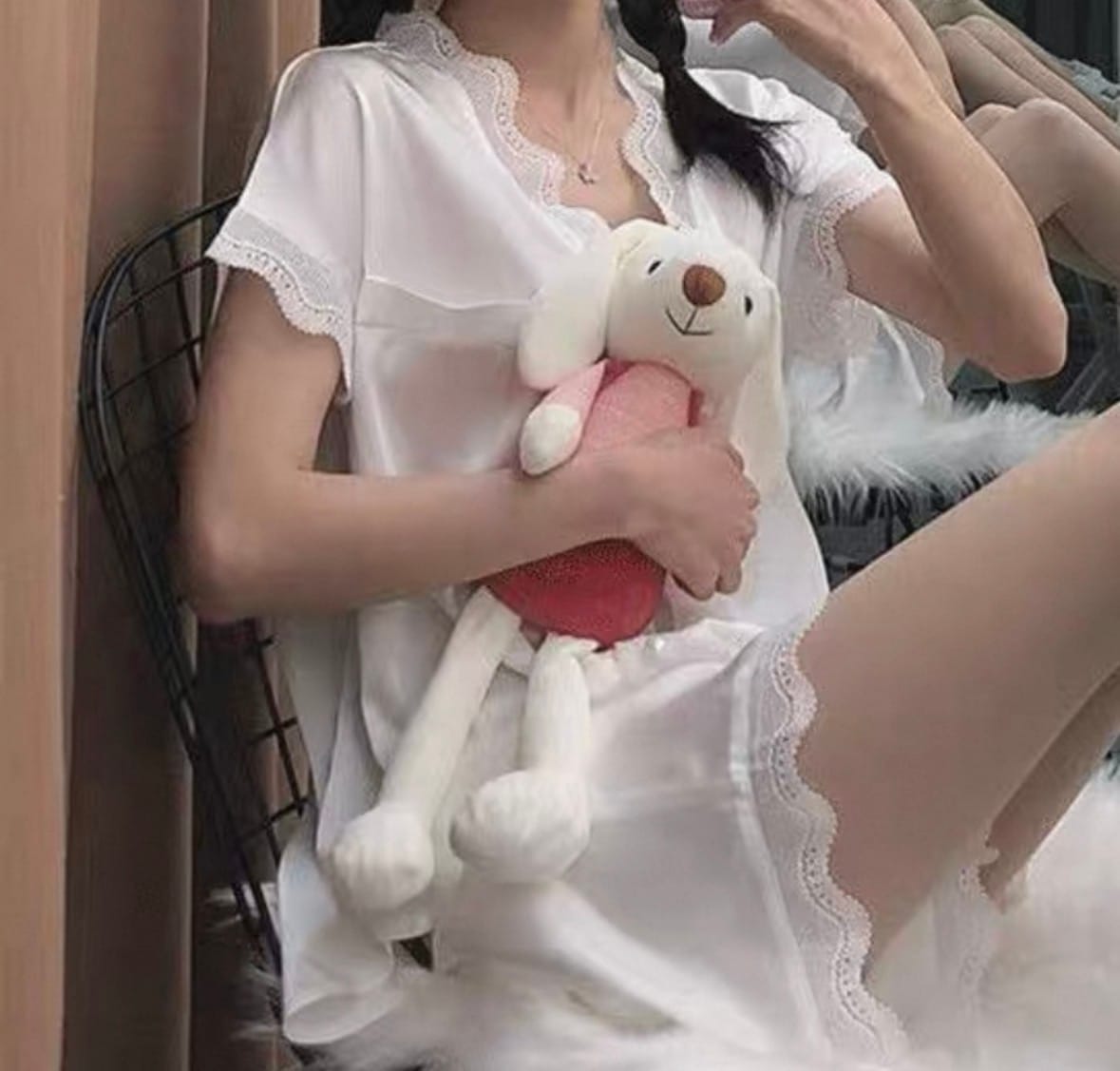 Elegant White Satin Lace Sleepwear Set