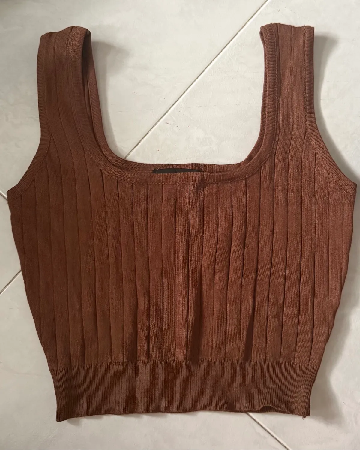 Ribbed Brown Knit Tank Top