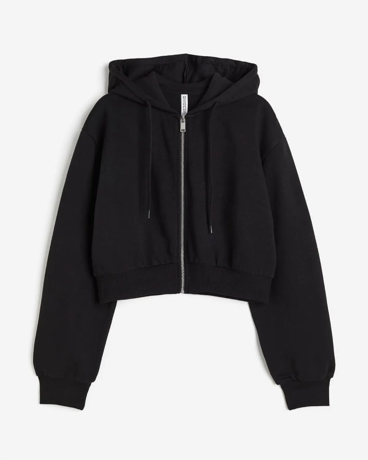 H & M Black Cropped Zip Through Hoodie