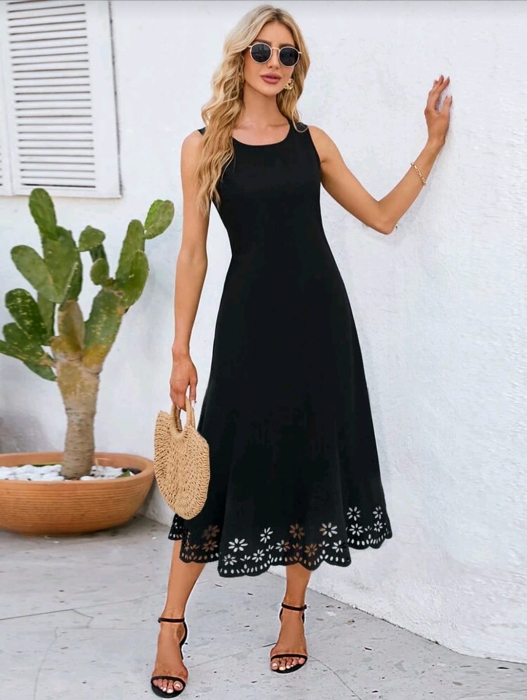 Zalora Chic Black Midi Dress with Floral Hem