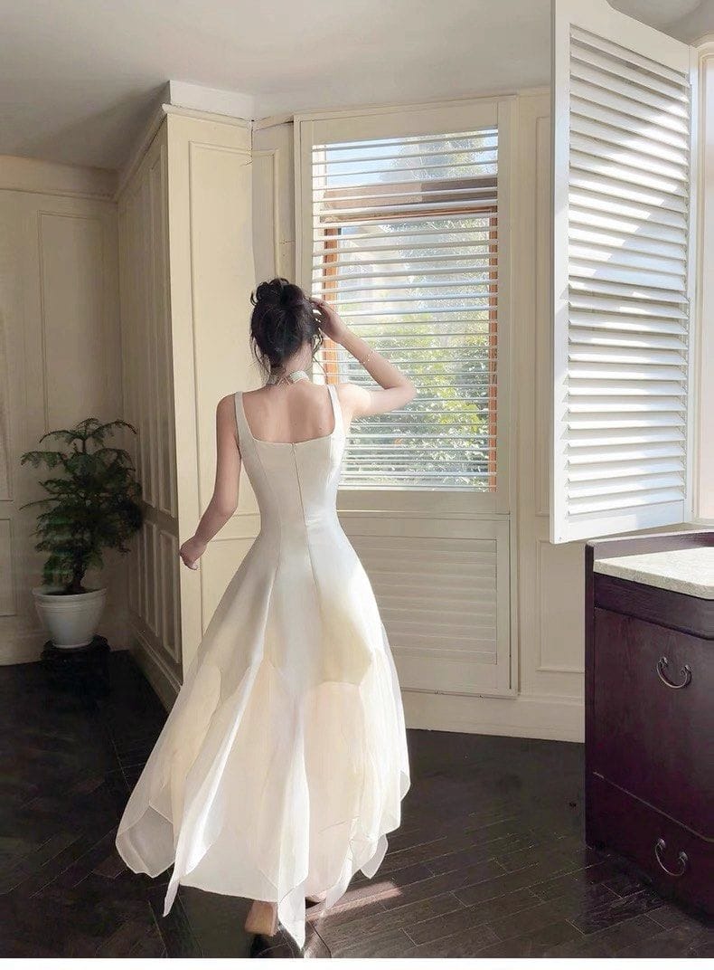 GJFD French Dress Slim Fit Patchwork Mesh Gown Square Neck - Photo 5