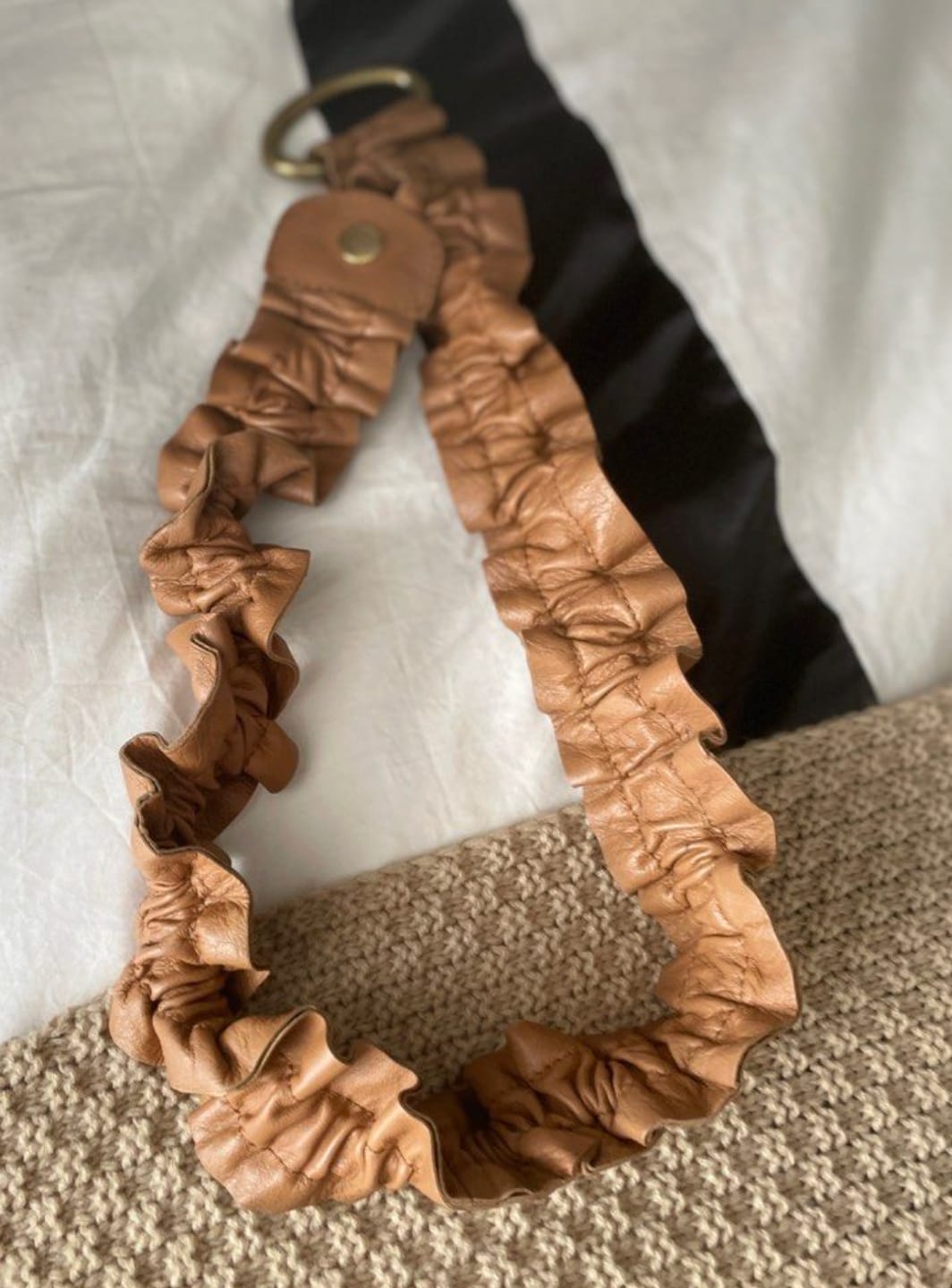 Trendy Ruched Tan Belt Leather