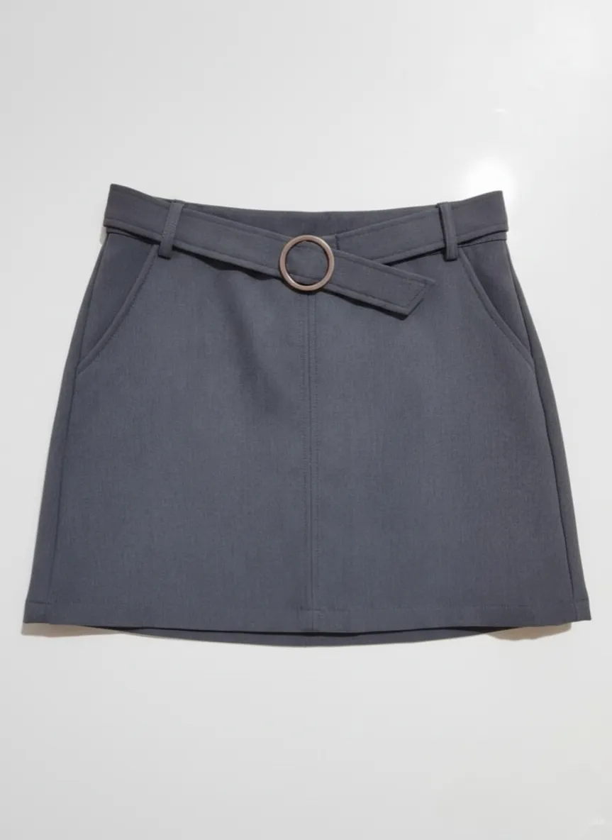 iORA iORA Women Dark Grey A-Line Mini Skirt with Belt (Size S)