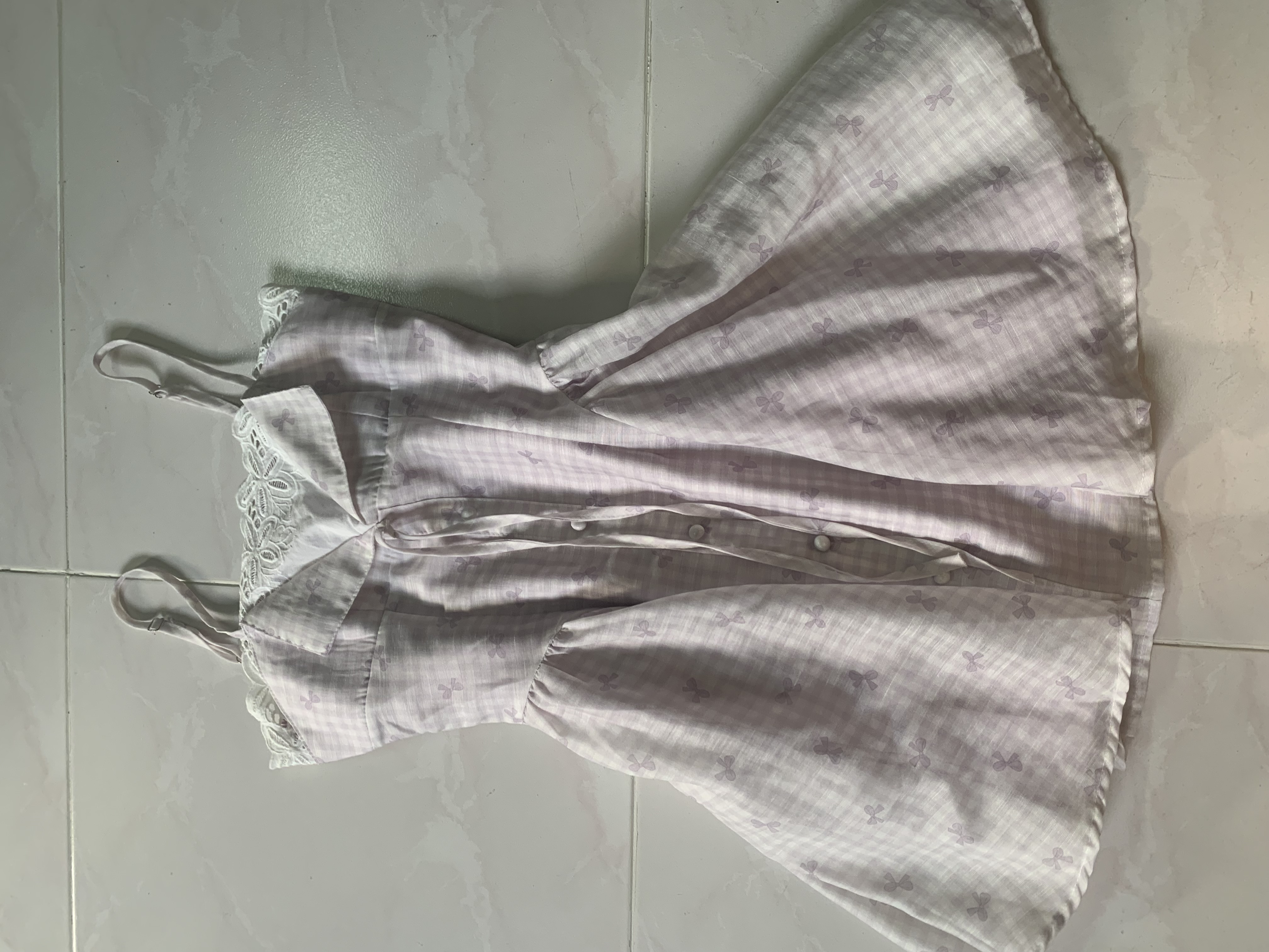 Pastel Checkered Lace Trim Dress