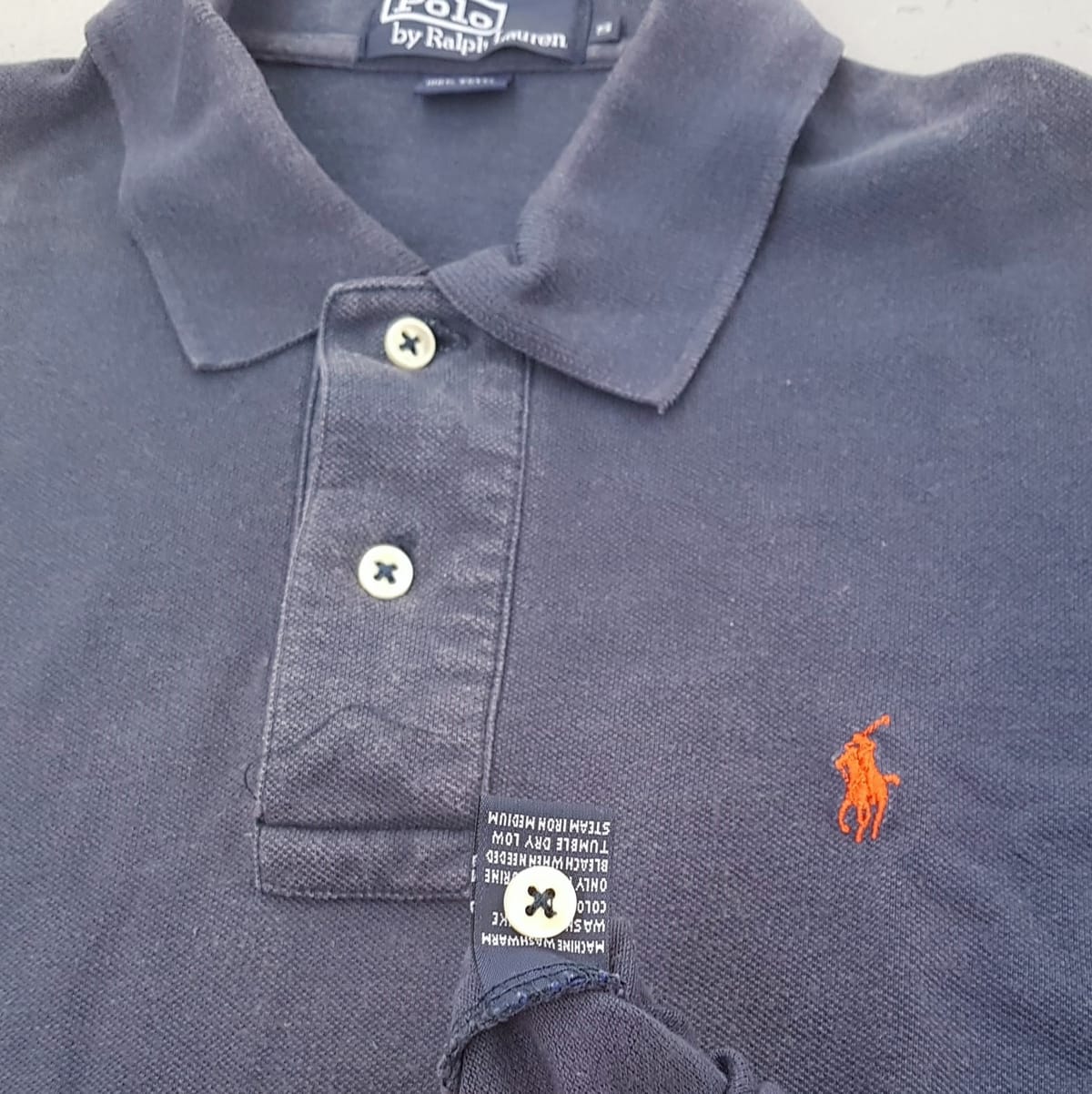 Ralph Lauren POLO by Ralph Lauren Designer Shirt, Original RL 2 Buttons Polo Shirt, Cosmopolitan, Retro Navy Blue Top, Orange Polo Logo, Luxury Lifestyle, Sleek Model, Urban Style, Sophistication, Streetwise, Vintage Apparel, Timeless Classic, Pop Culture, Cult Street Fashion - Photo 3