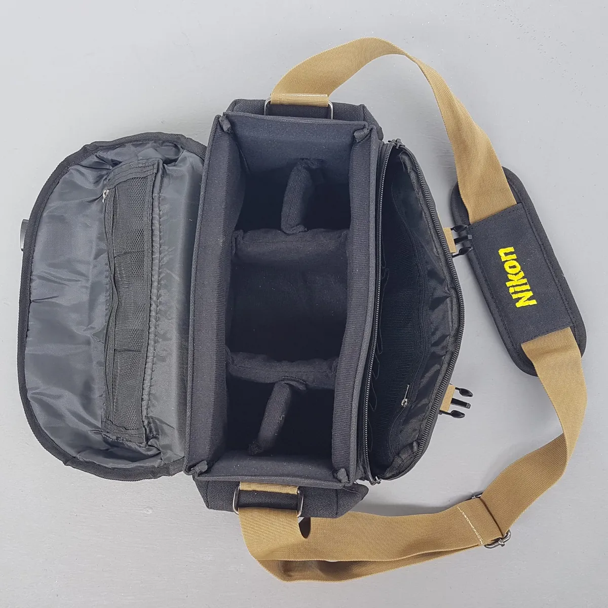 NIKON Original NIKON Fashion Bag, Camera Bag, DSLR Shoulder Bag, Cosmopolitan, Cool Black, Khaki & Brown Carrier, Adjustable Sling, 5 Protective Slots, Camera Body, Lenses & Accessories, Waterproof, Timeless Appeal, Sophistication, Streetwise, Outdoor Gear - Photo 4