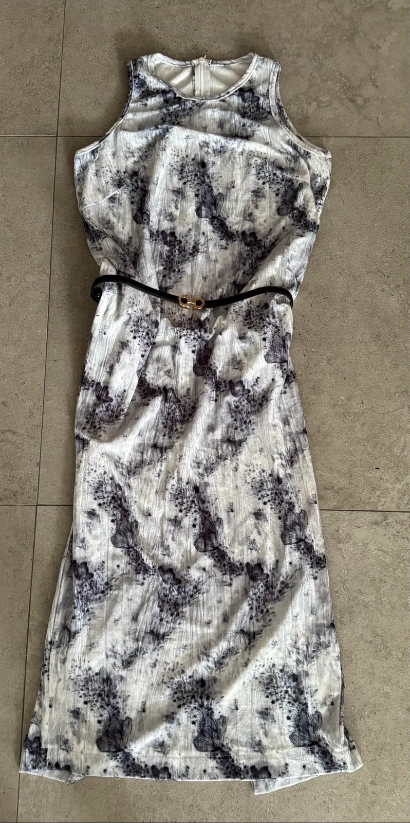 Chic Marble-Print Midi Dress WO belt