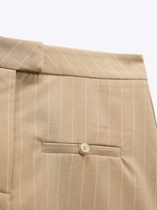 ZARA Light Brown Box Pleat Skirt With Pinstripes (M) - Photo 4
