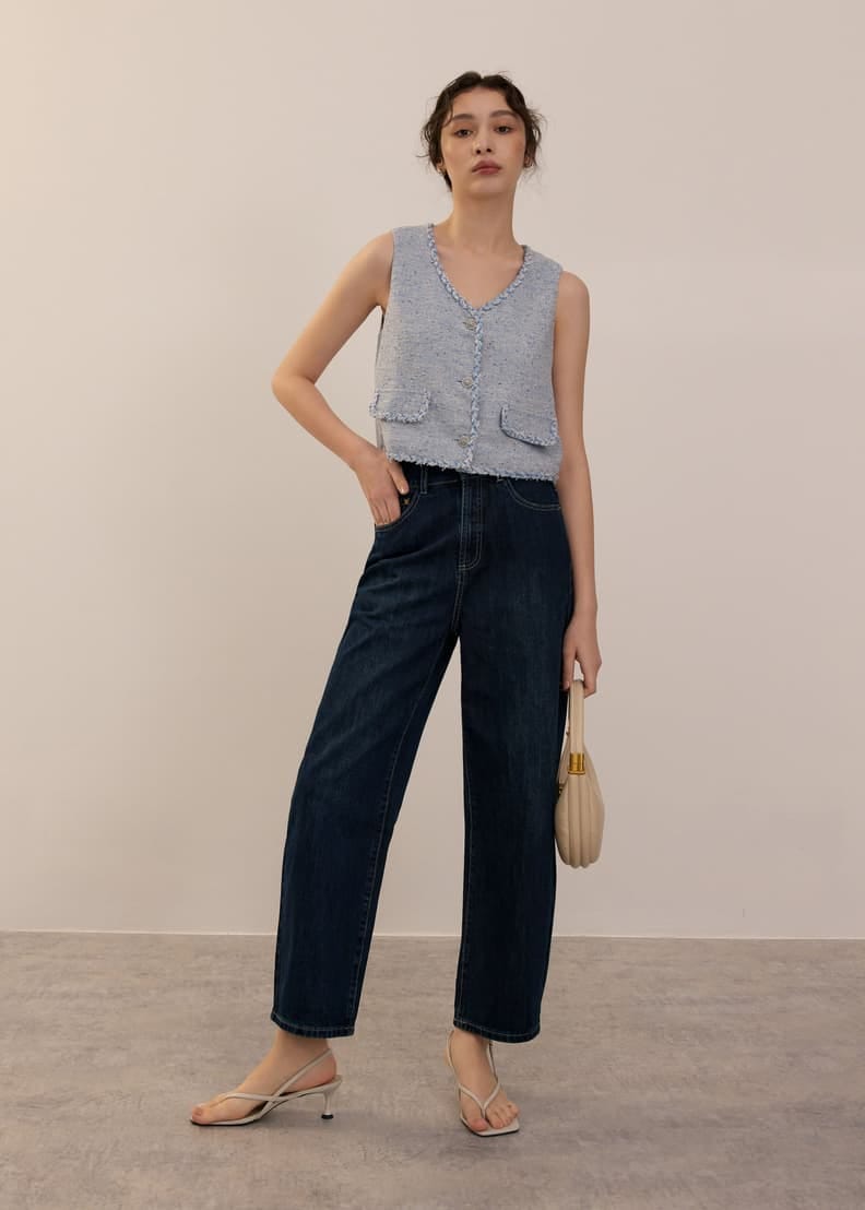 Love, Bonito Love Bonito Tweed V Neck Boxy Crop Top - Photo 4