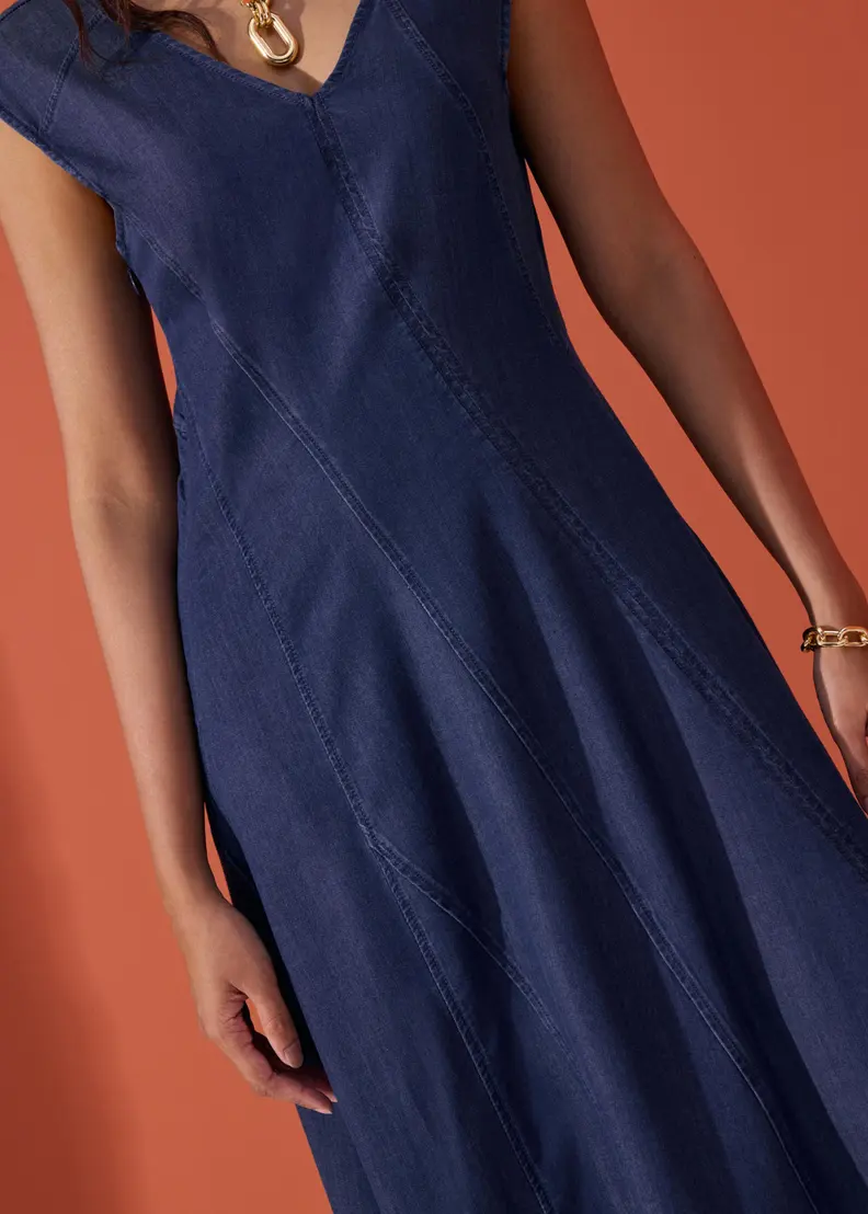 Love, Bonito Love Bonito Chambray Panelled Cap Sleeve Fit & Flare Midi Dress - Photo 2
