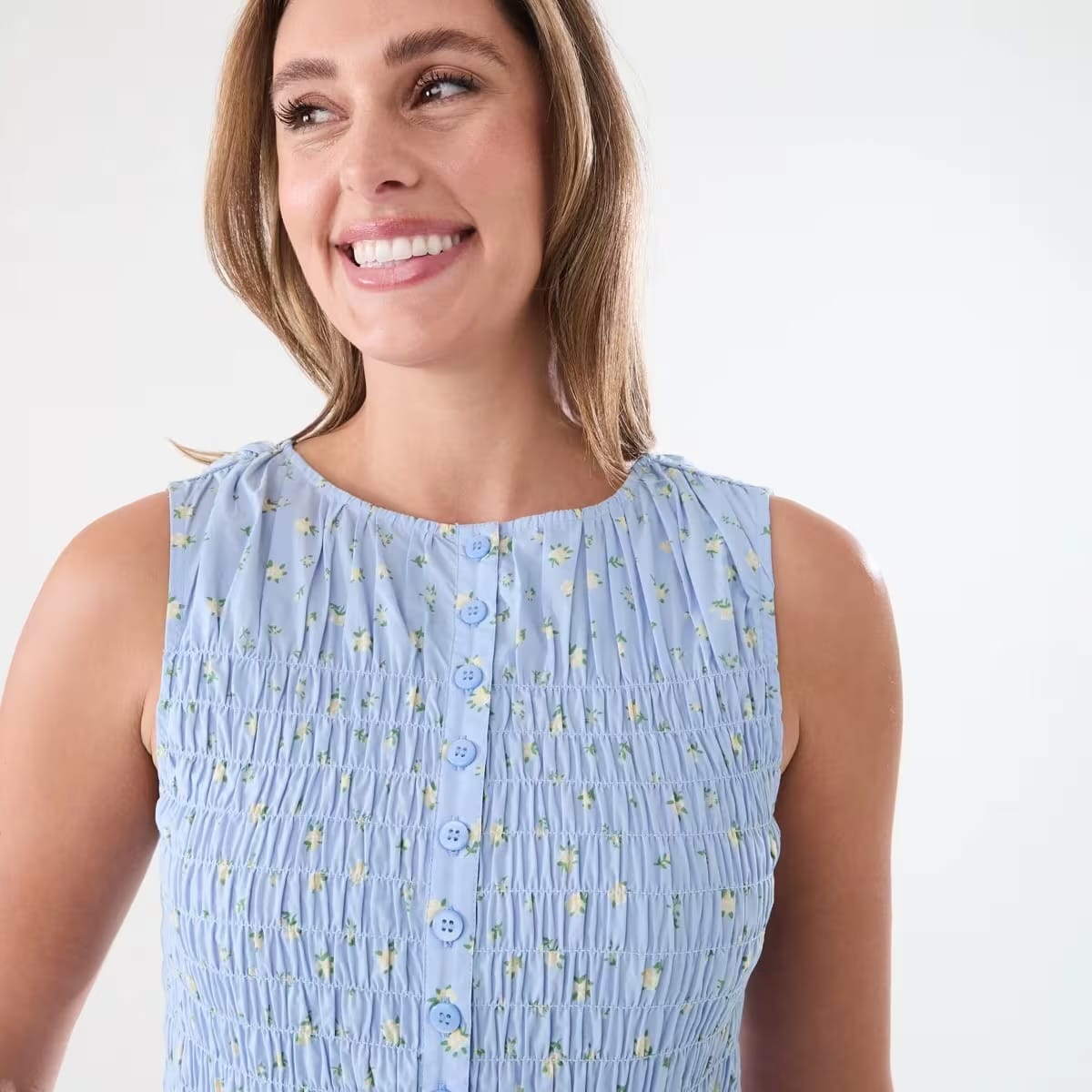 Cotton Shirred Button Down Top - Photo 2