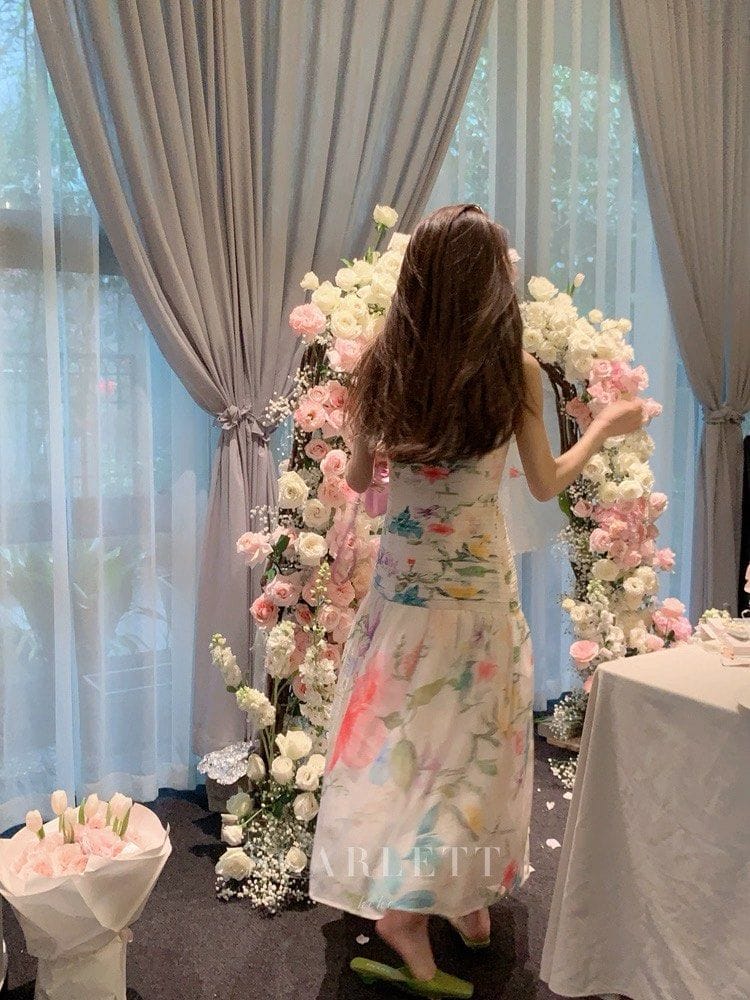 Scarlette HEHE Studio | Falling Flower Bloom French Suspender Skirt | Dress | Long Dress - Photo 7