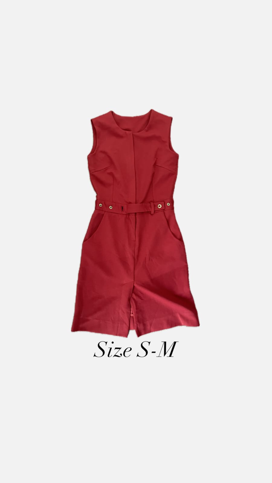 Chic Red Sleeveless Dress with Belt (S-M)