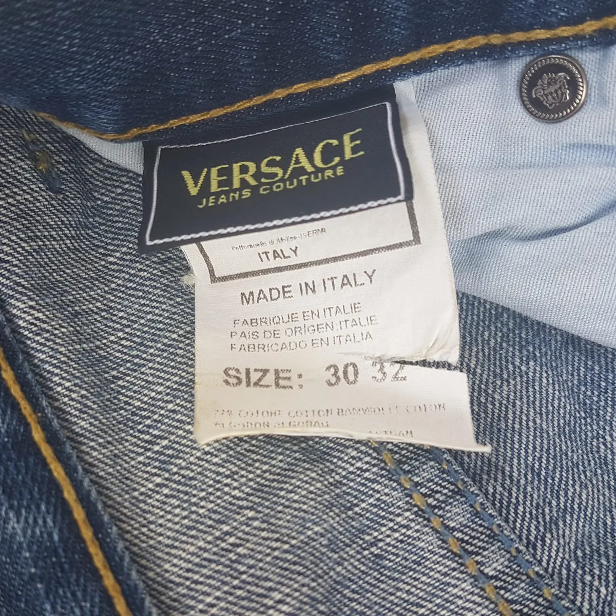 Versace Retro VERSACE Couture Denim Jeans, Made in ITALY, Haute Couture, Exquisite Patchwork, Medusa Logo, Bootcut Jeans, Gianni Versace Flare Bottoms, Luxury Living, ITALIAN Designer Wear, Distressed Look, Nostalgic, Vintage Pants, Timeless Classic - Photo 5