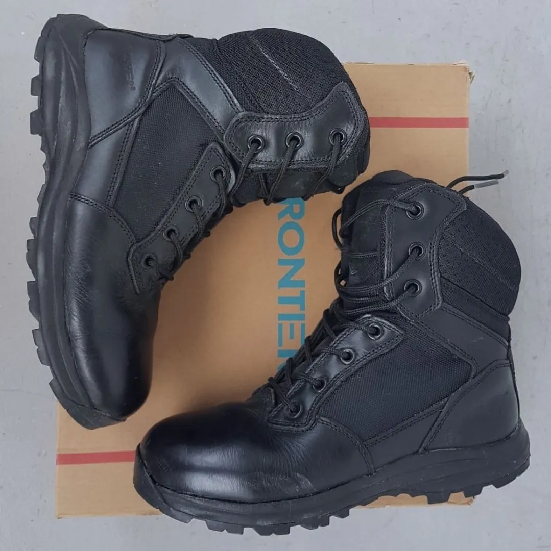 Original Frontier Combat Boots, Cool 8 inches High, US 9.5, UK 8.5, EU 42.5, Black Leather Shoes, Side Zipper, Retro Boots, Vintage Tactical Boots, Cosmopolitan, Durable Design, High Performance, Foot Protection, Safety Shoes, All Terrains, Adventures