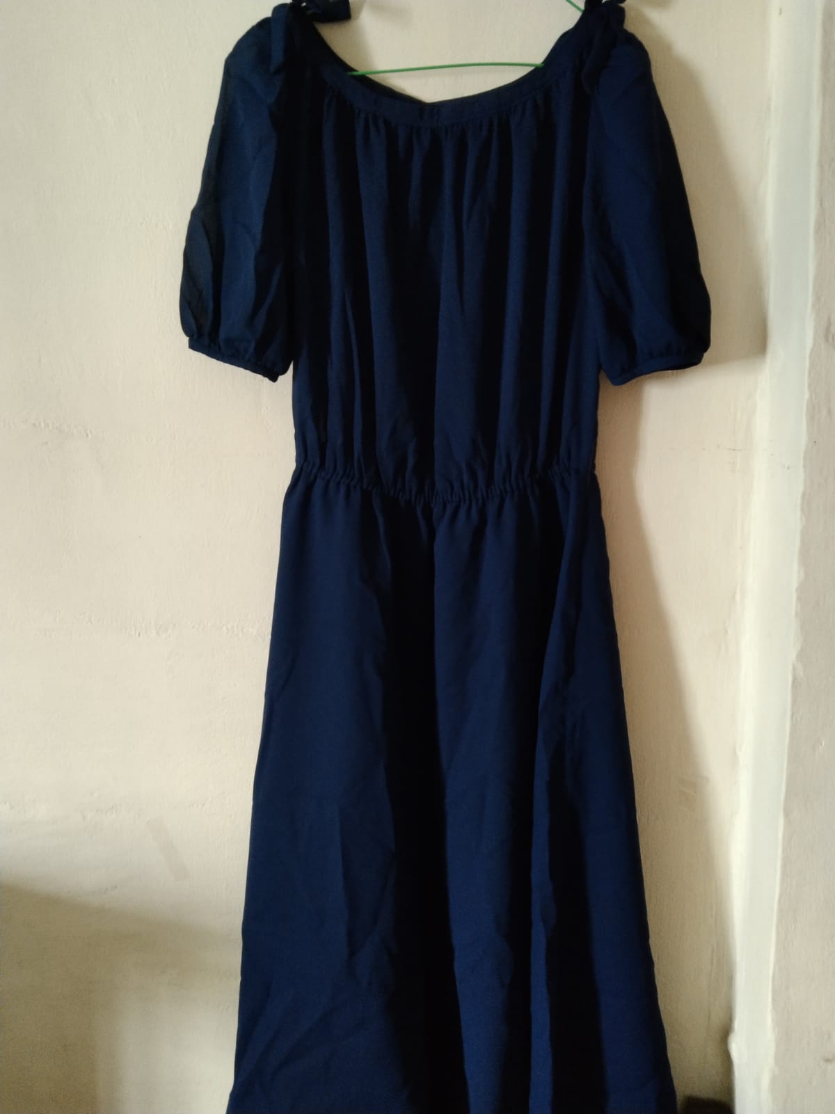 Flowy Navy Off-Shoulder Midi Dress