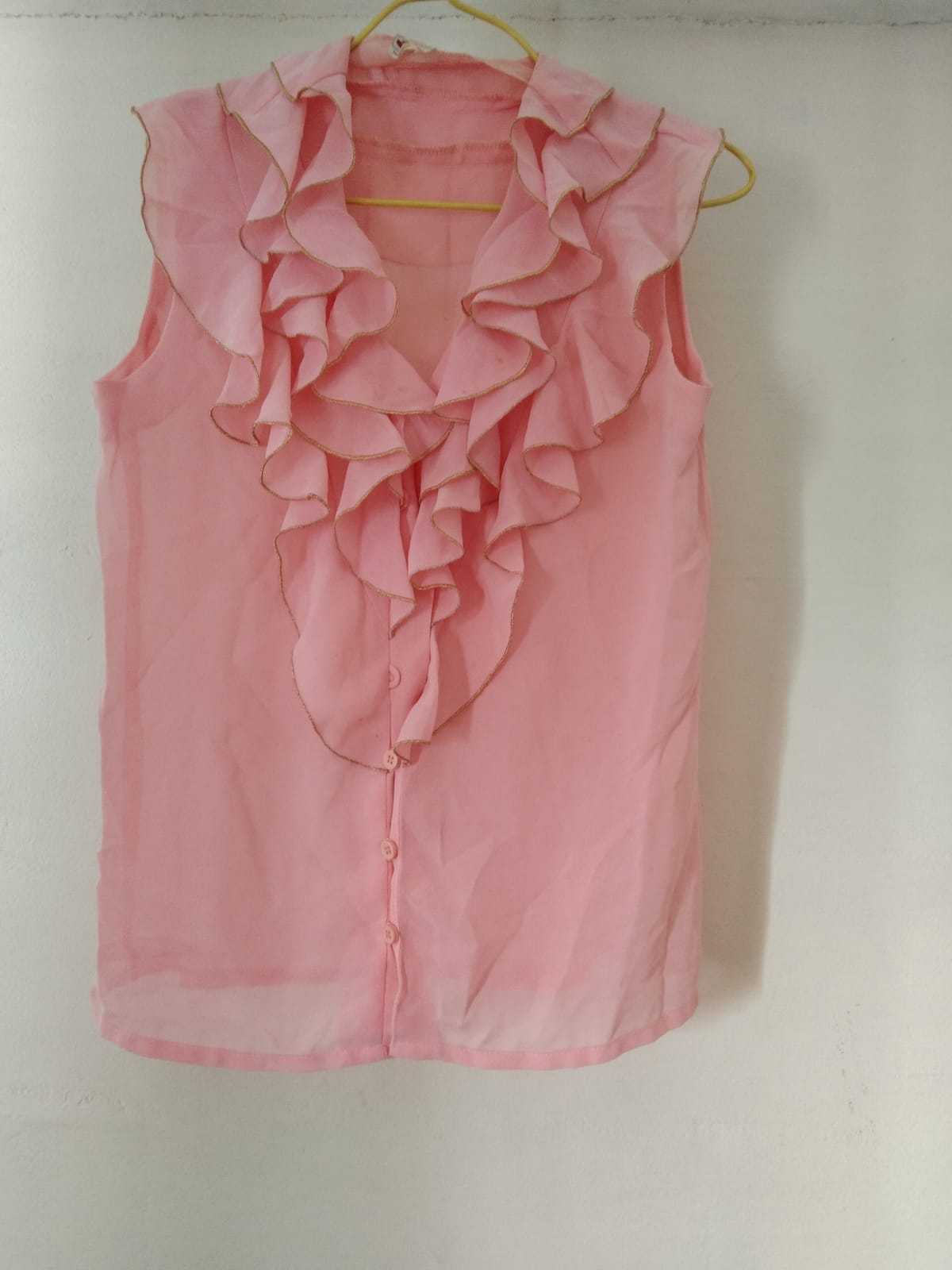 Pink Ruffle Button-Up Blouse