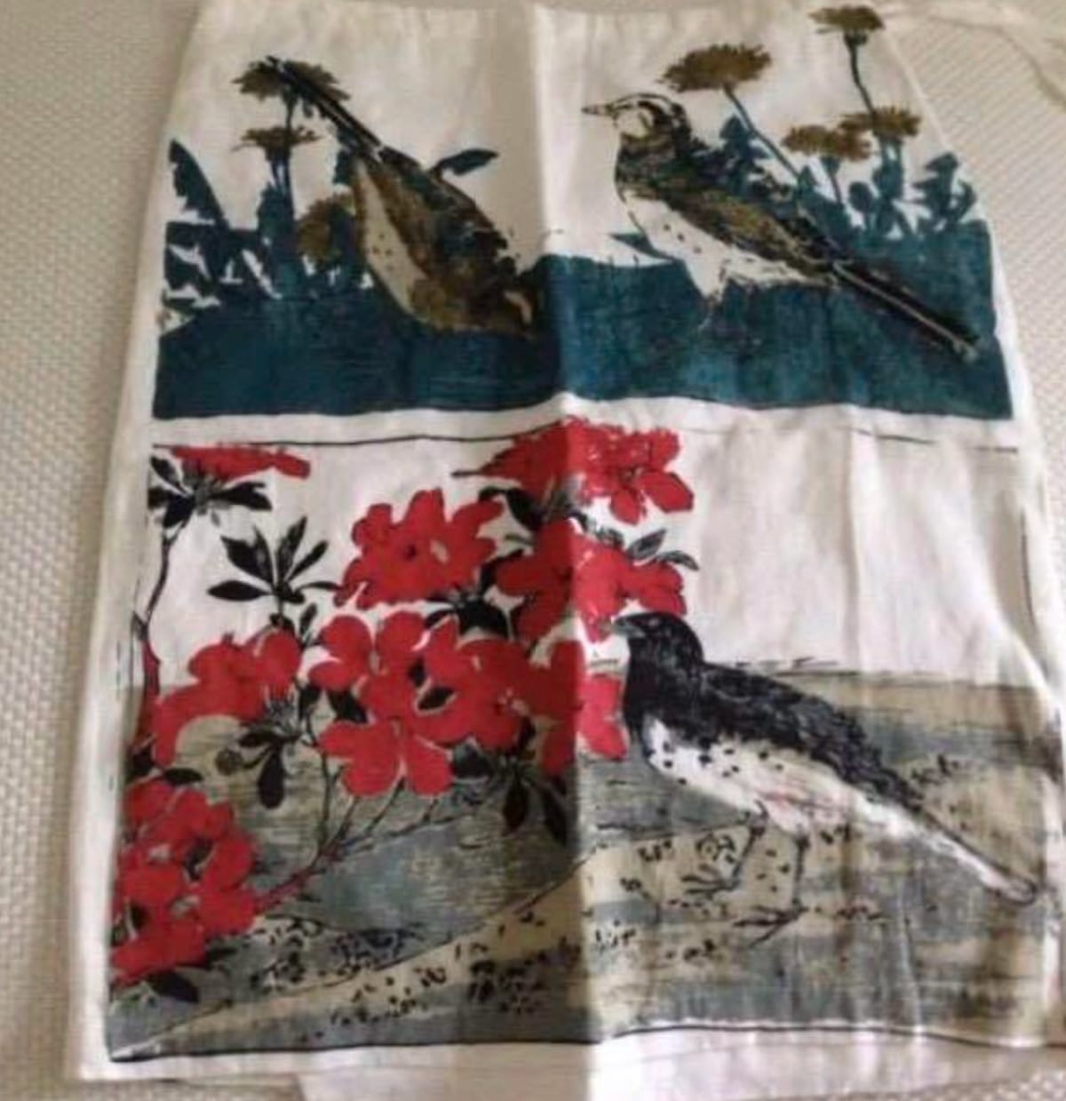 Vintage Bird and Floral Print Skirt