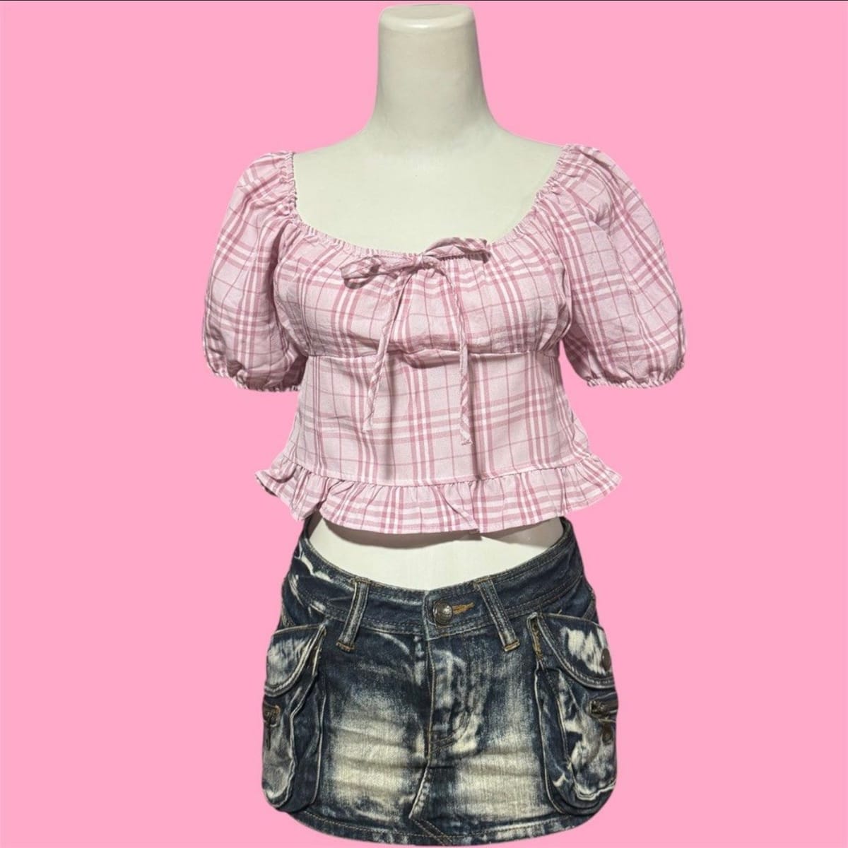 Pink Plaid Milkmaid Babydoll Top - So Cute!