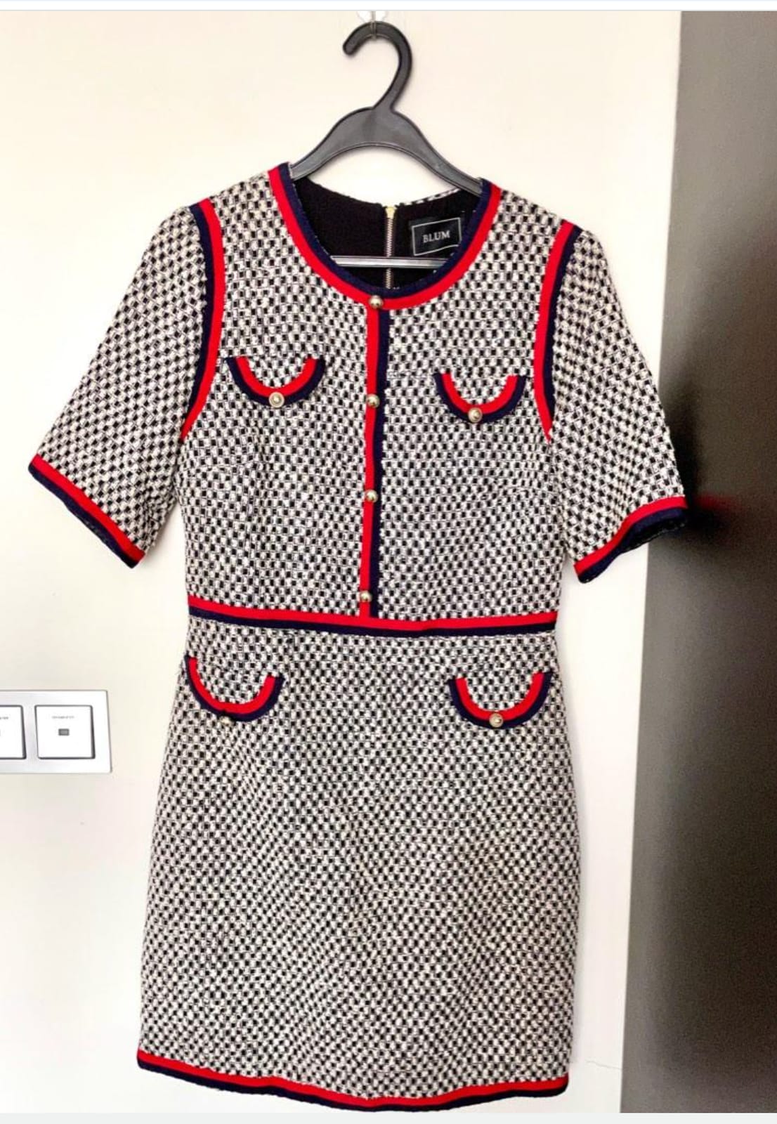 BLUM Chic Houndstooth Dress with Bold Trim - Blum & co tweed dress