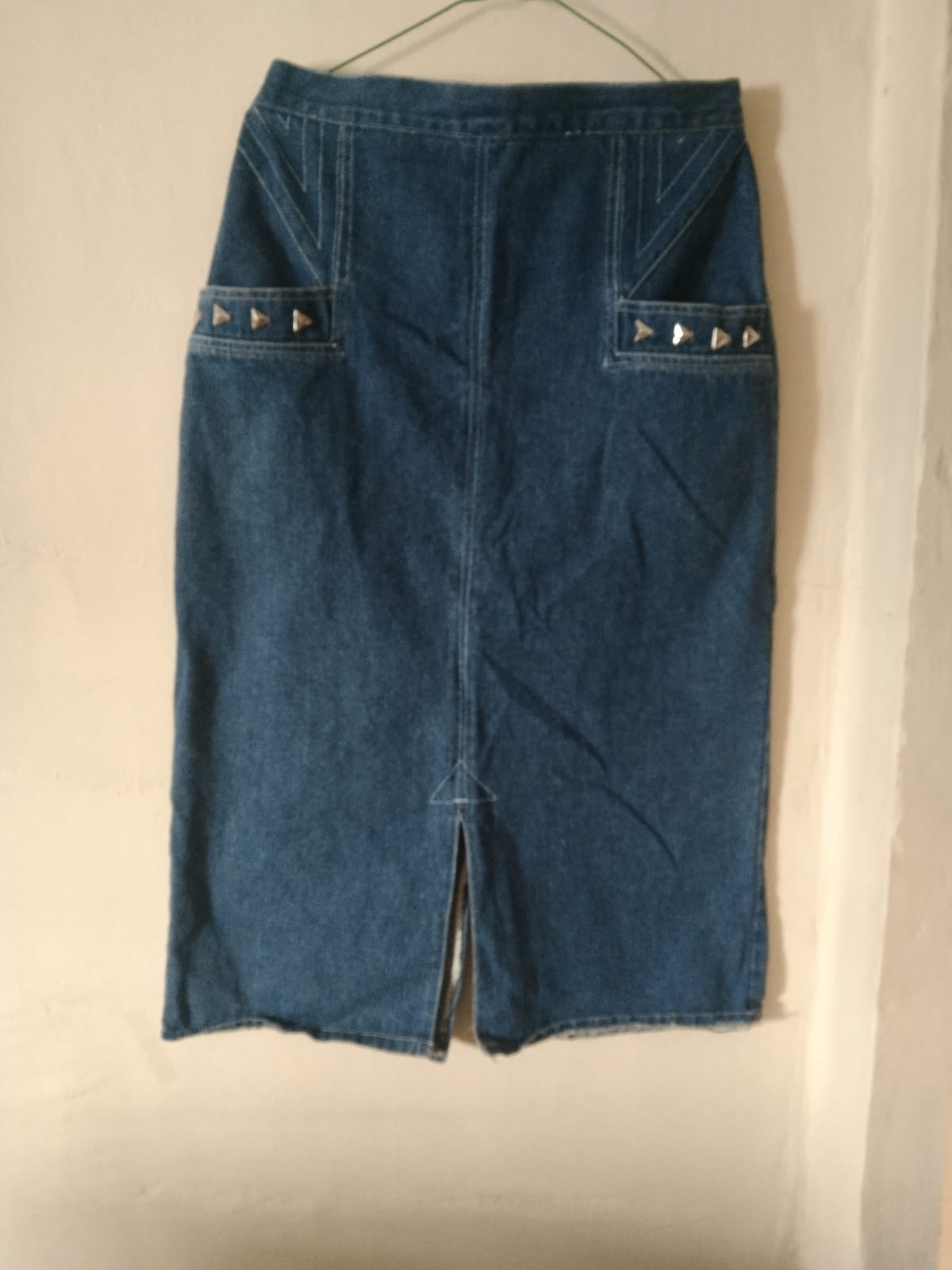 Studded Denim Midi Skirt